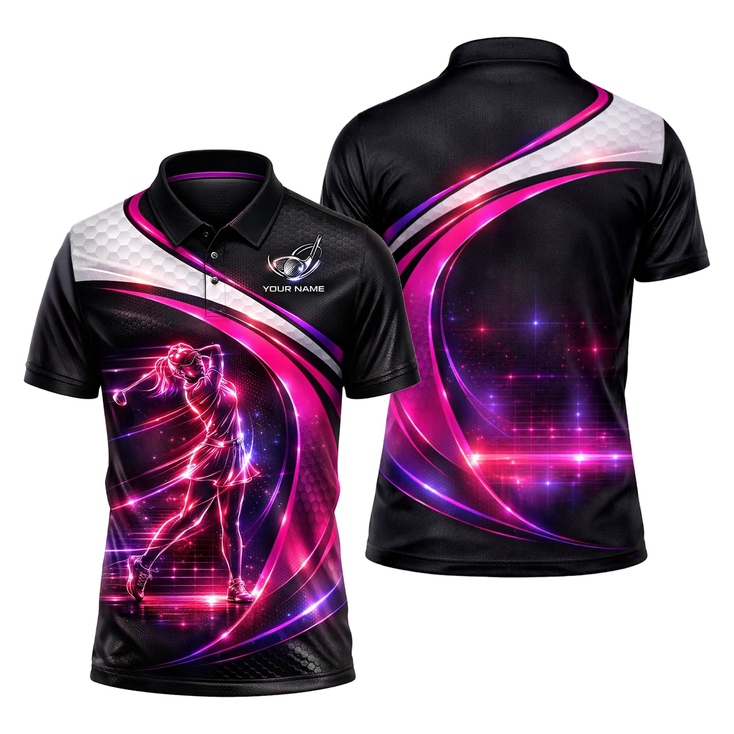 Women Golf Polo Shirt Personalized Name Neon Golf Player Performance Polo Pink Black Gradient GIA26032402_1.jpg