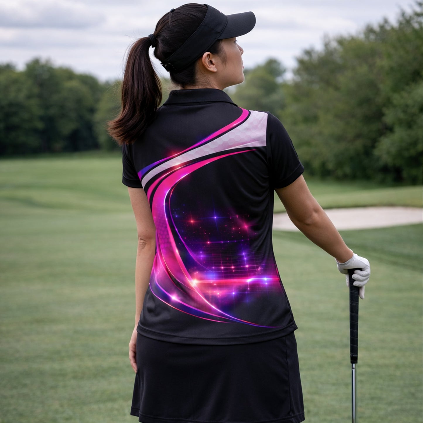 Women Golf Polo Shirt Personalized Name Neon Golf Player Performance Polo Pink Black Gradient GIA26032402_7.jpg