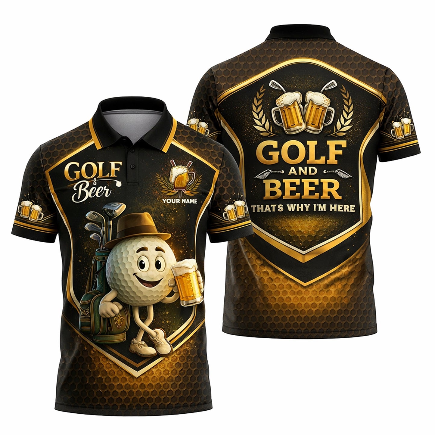 Custom Golf Polo Shirt Funny Golf and Beer Cartoon Performance Polo Personalized Name Unisex Sports Shirt Black Gold GIA26032604_1.jpg