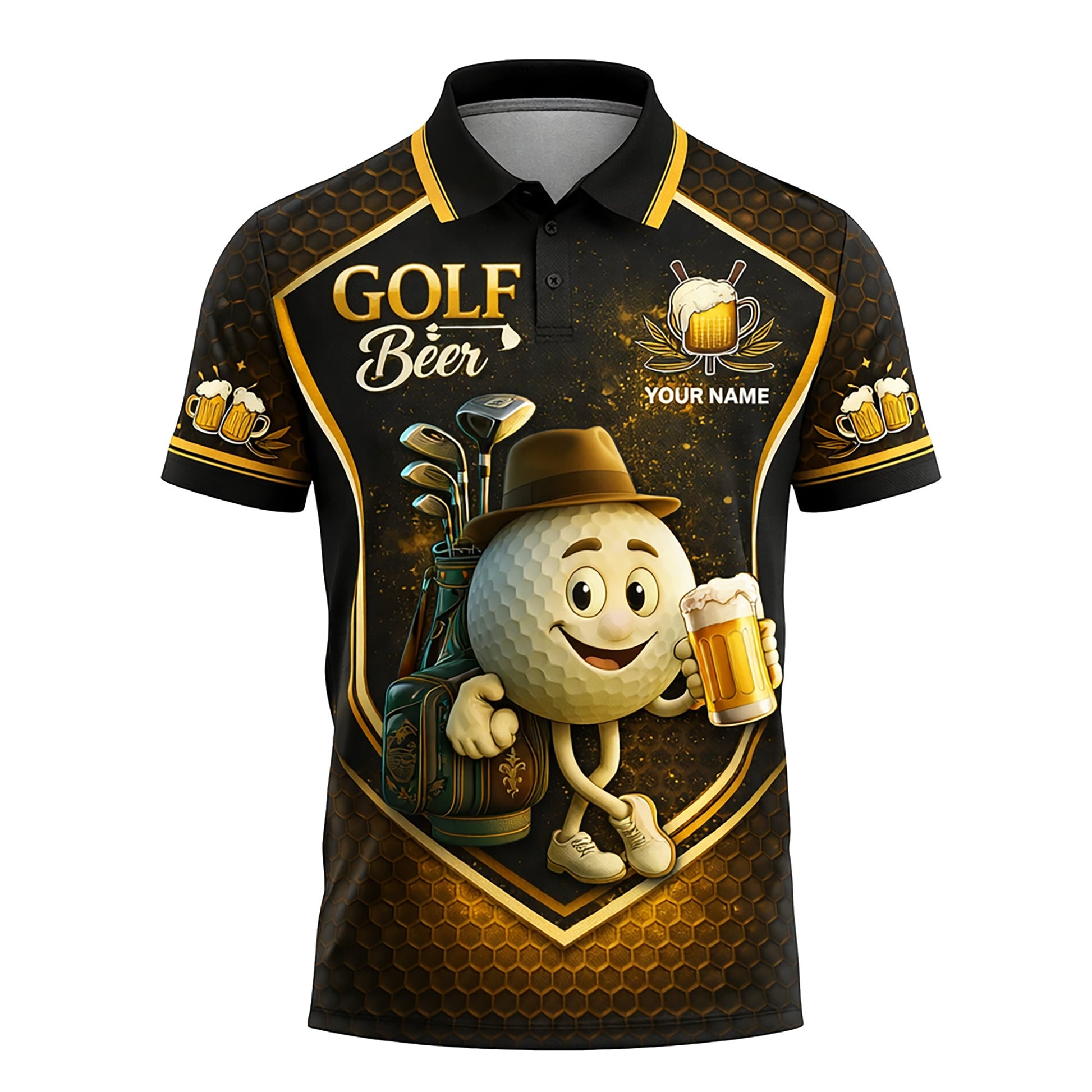 Custom Golf Polo Shirt Funny Golf and Beer Cartoon Performance Polo Personalized Name Unisex Sports Shirt Black Gold GIA26032604_2.jpg