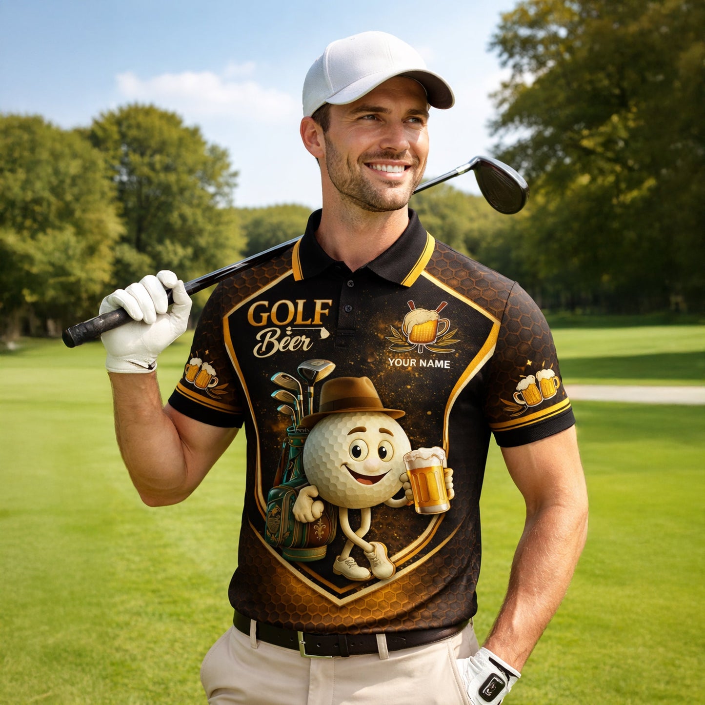 Custom Golf Polo Shirt Funny Golf and Beer Cartoon Performance Polo Personalized Name Unisex Sports Shirt Black Gold GIA26032604_5.jpg