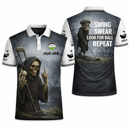 Funny Skull Golf Polo Shirt Custom Name Swing Swear Look For Ball Repeat Performance Shirt GIA26032605_1.jpg
