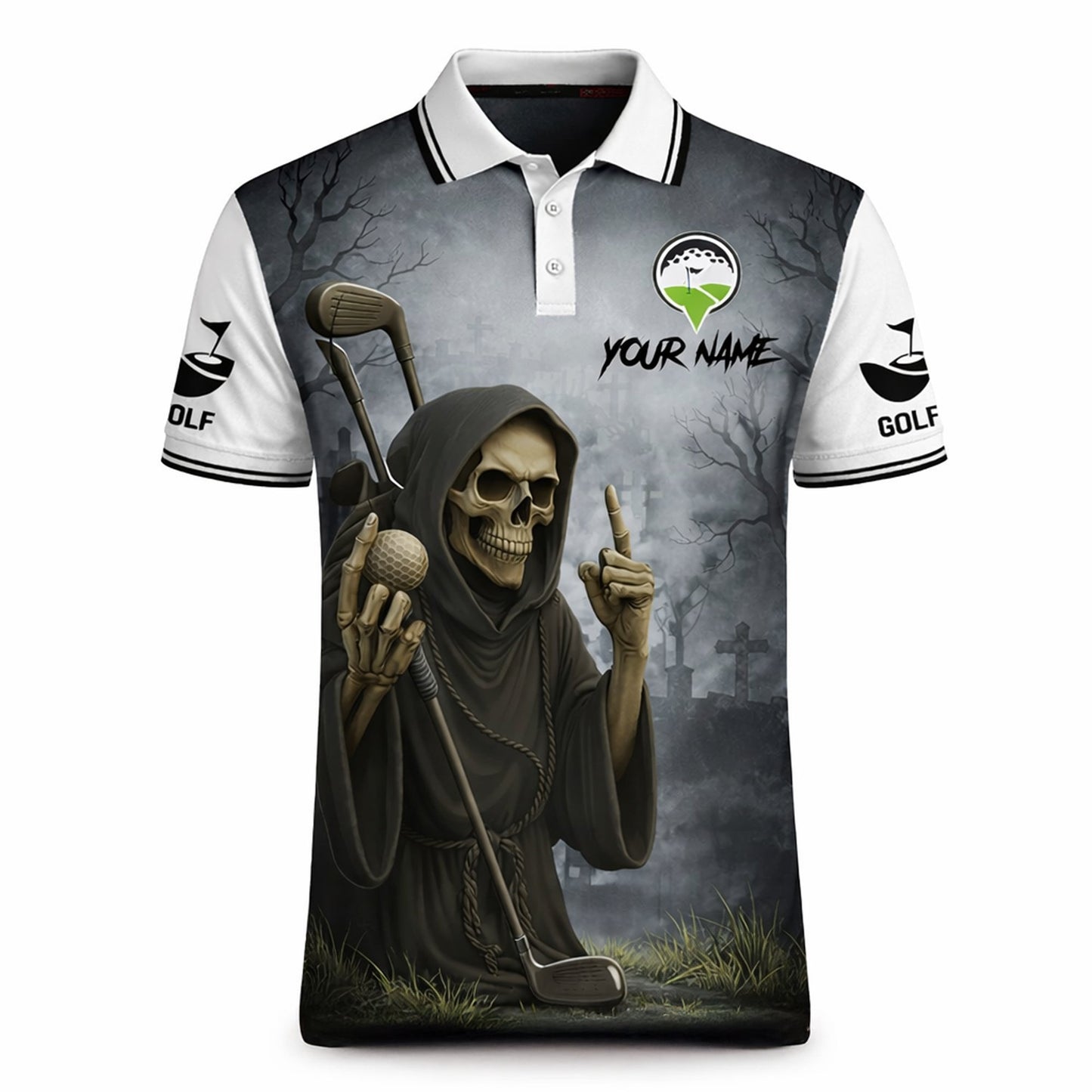 Funny Skull Golf Polo Shirt Custom Name Swing Swear Look For Ball Repeat Performance Shirt GIA26032605_2.jpg