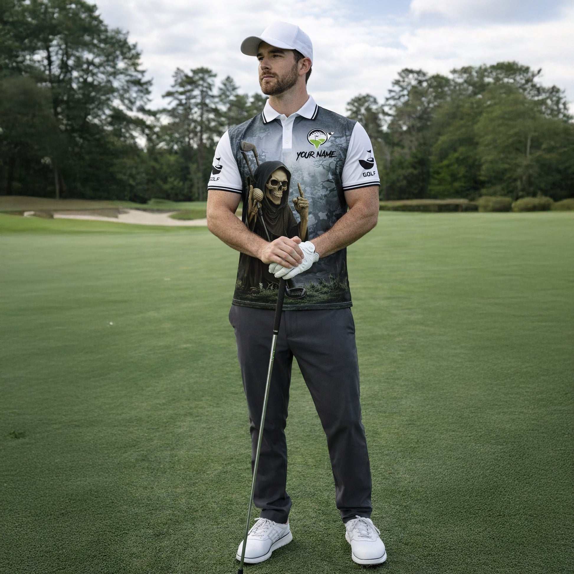 Funny Skull Golf Polo Shirt Custom Name Swing Swear Look For Ball Repeat Performance Shirt GIA26032605_6.jpg