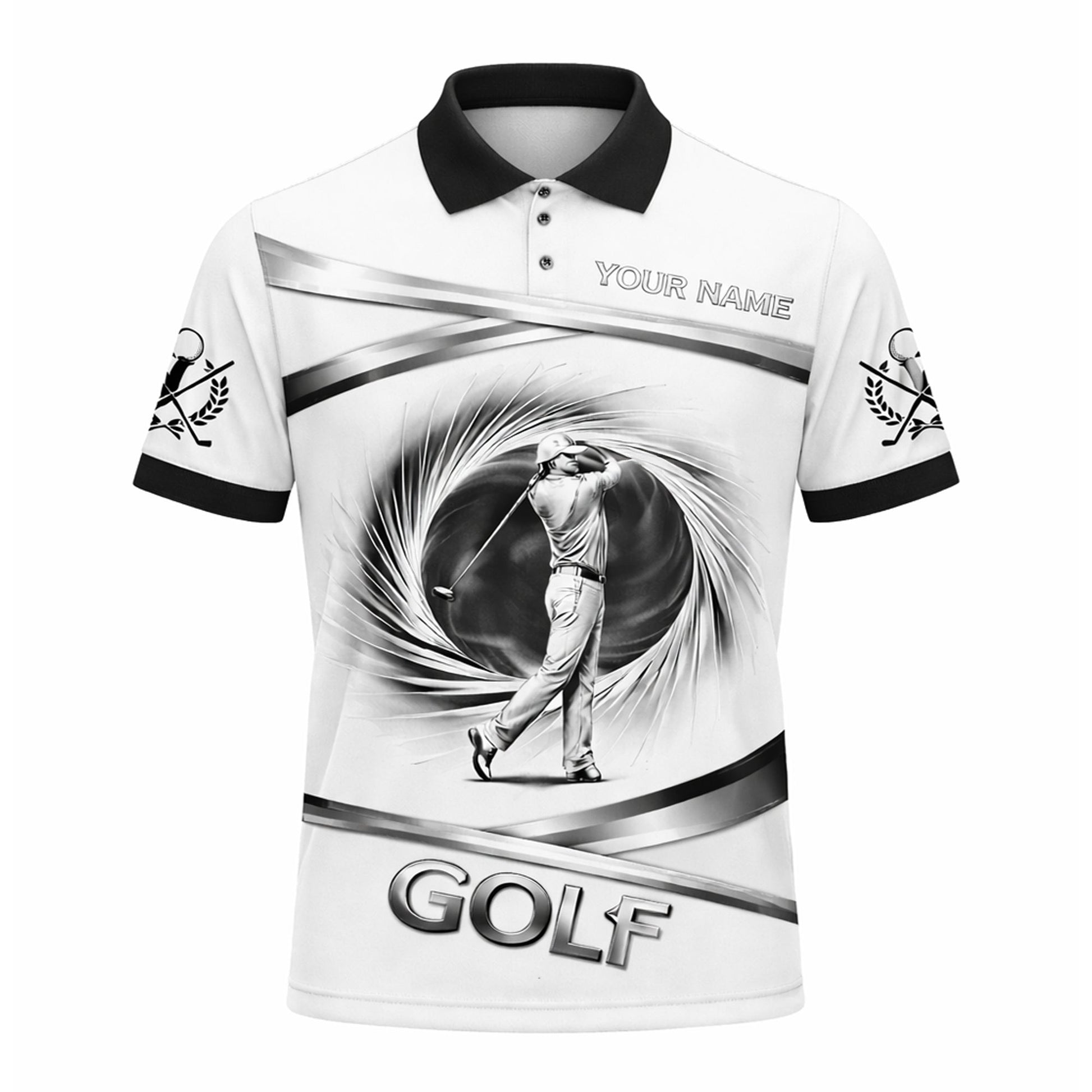 Golf Polo Shirt Custom Name Black White Classic Golf Player Performance Short Sleeve Unisex GIA26033002_2.jpg
