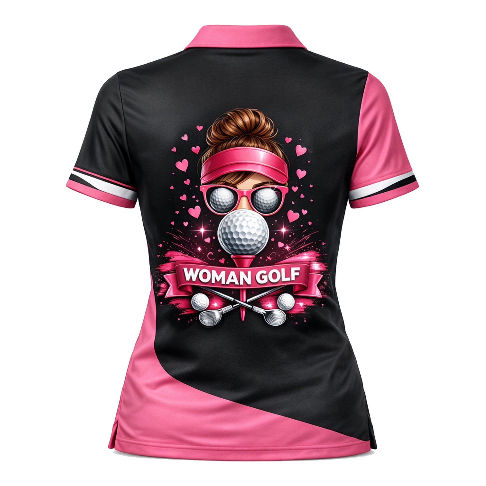 Women Golf Polo Shirt Funny Easily Distracted By Balls Custom Name Performance Pink Black Golf Shirt GIA26033004_3.jpg