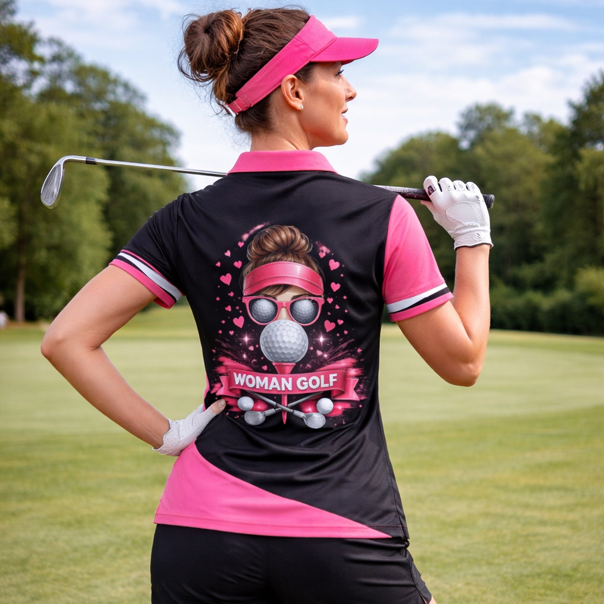 Women Golf Polo Shirt Funny Easily Distracted By Balls Custom Name Performance Pink Black Golf Shirt GIA26033004_7.jpg
