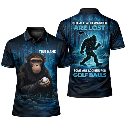 Funny Golf Polo Shirt Bigfoot Golfer Not All Who Wander Are Lost Custom Name Performance Polo GIA26033105_1.jpg