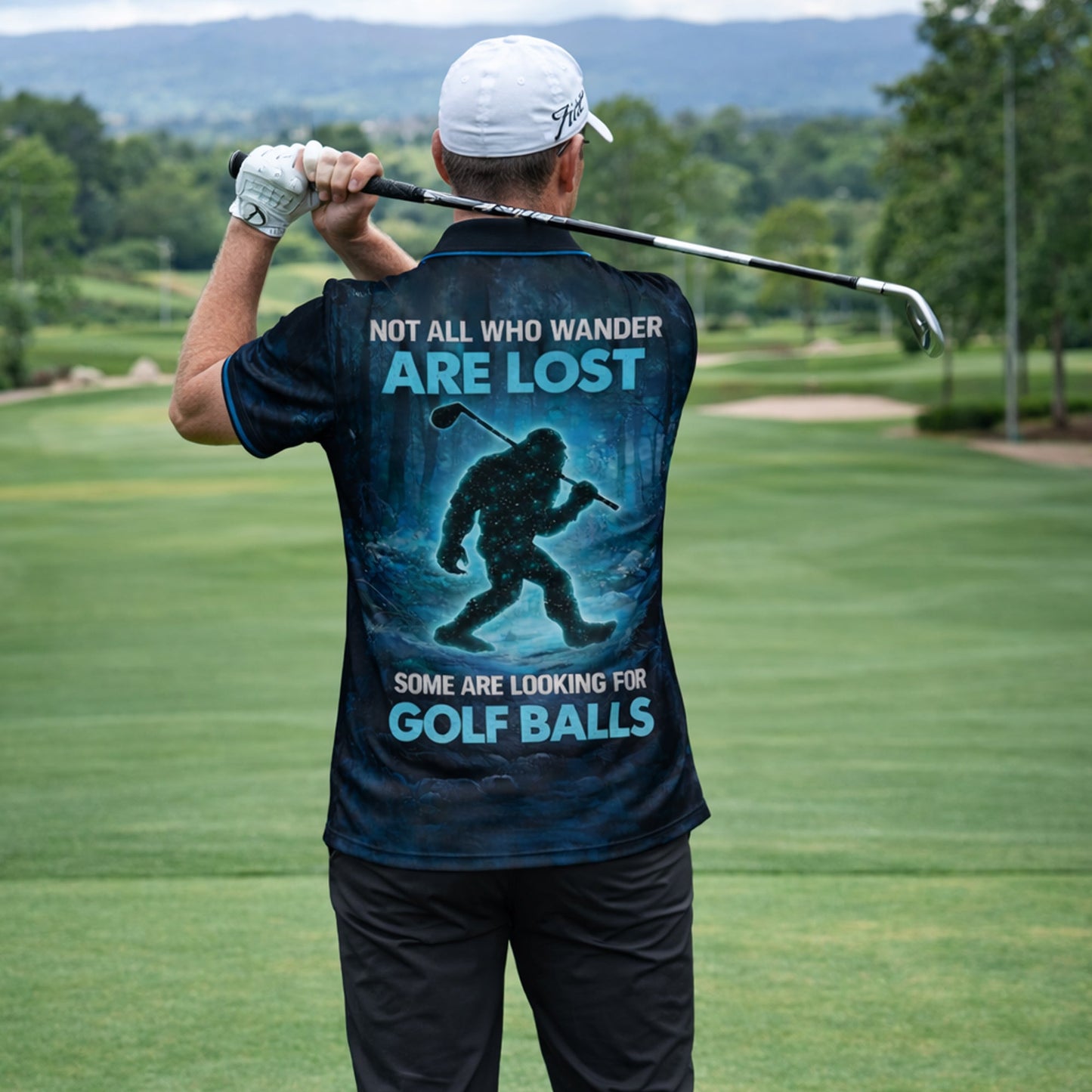 Funny Golf Polo Shirt Bigfoot Golfer Not All Who Wander Are Lost Custom Name Performance Polo GIA26033105_7.jpg