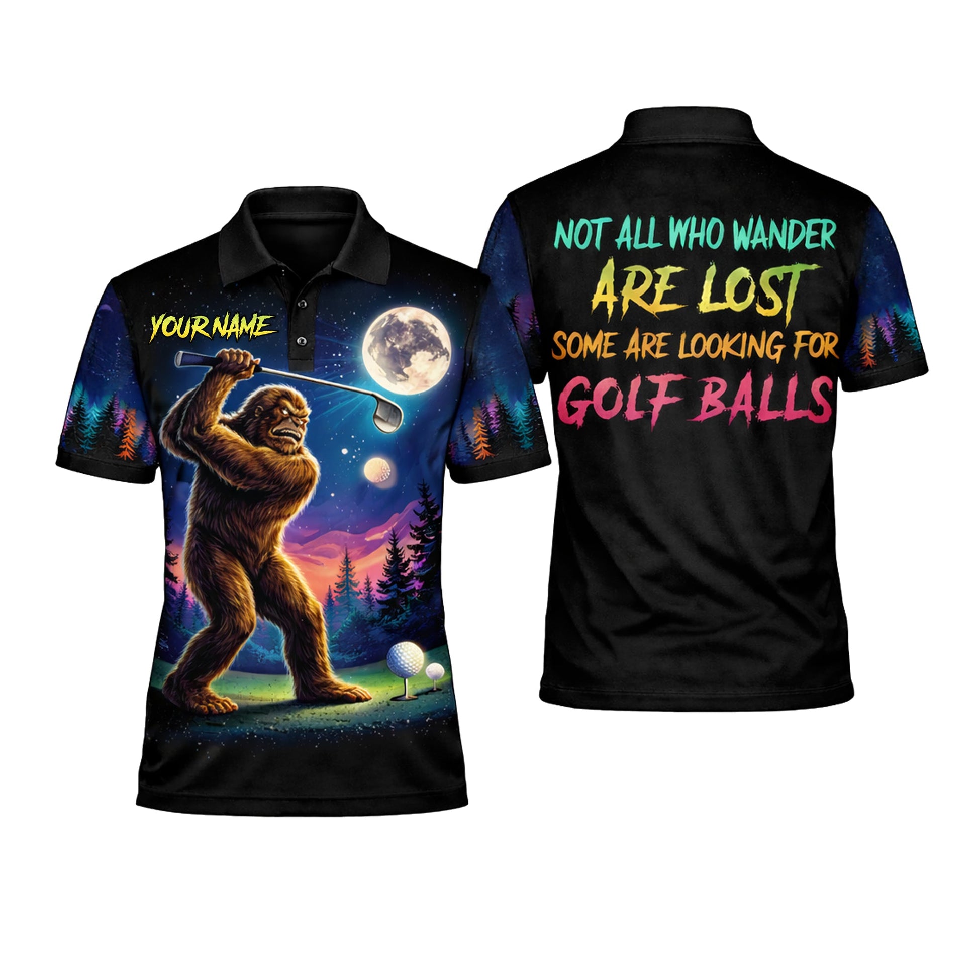 Funny Bigfoot Golf Polo Shirt Personalized Name Sasquatch Golfer Night Scene Graphic Shirt GIA26040101_1.jpg