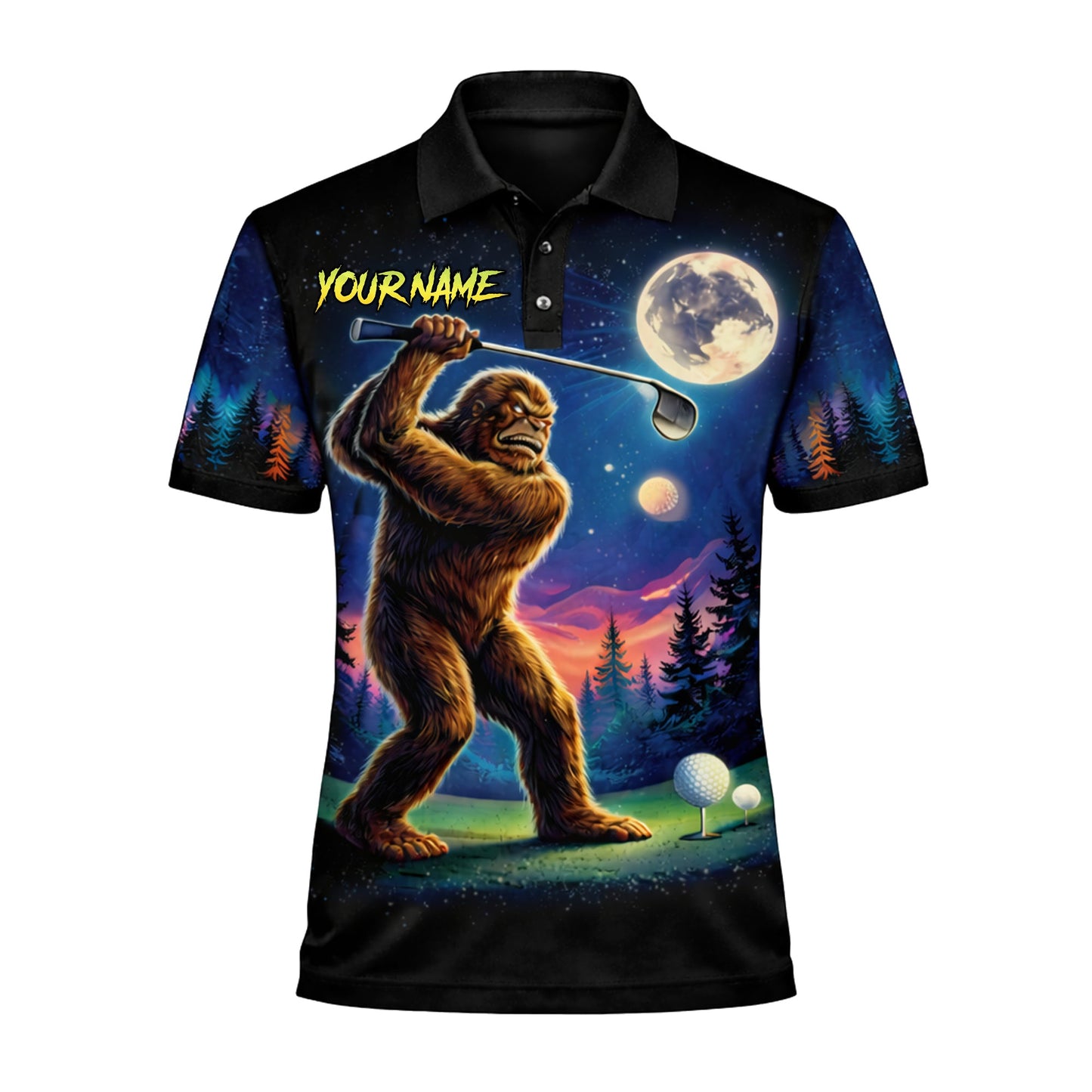 Funny Bigfoot Golf Polo Shirt Personalized Name Sasquatch Golfer Night Scene Graphic Shirt GIA26040101_2.jpg