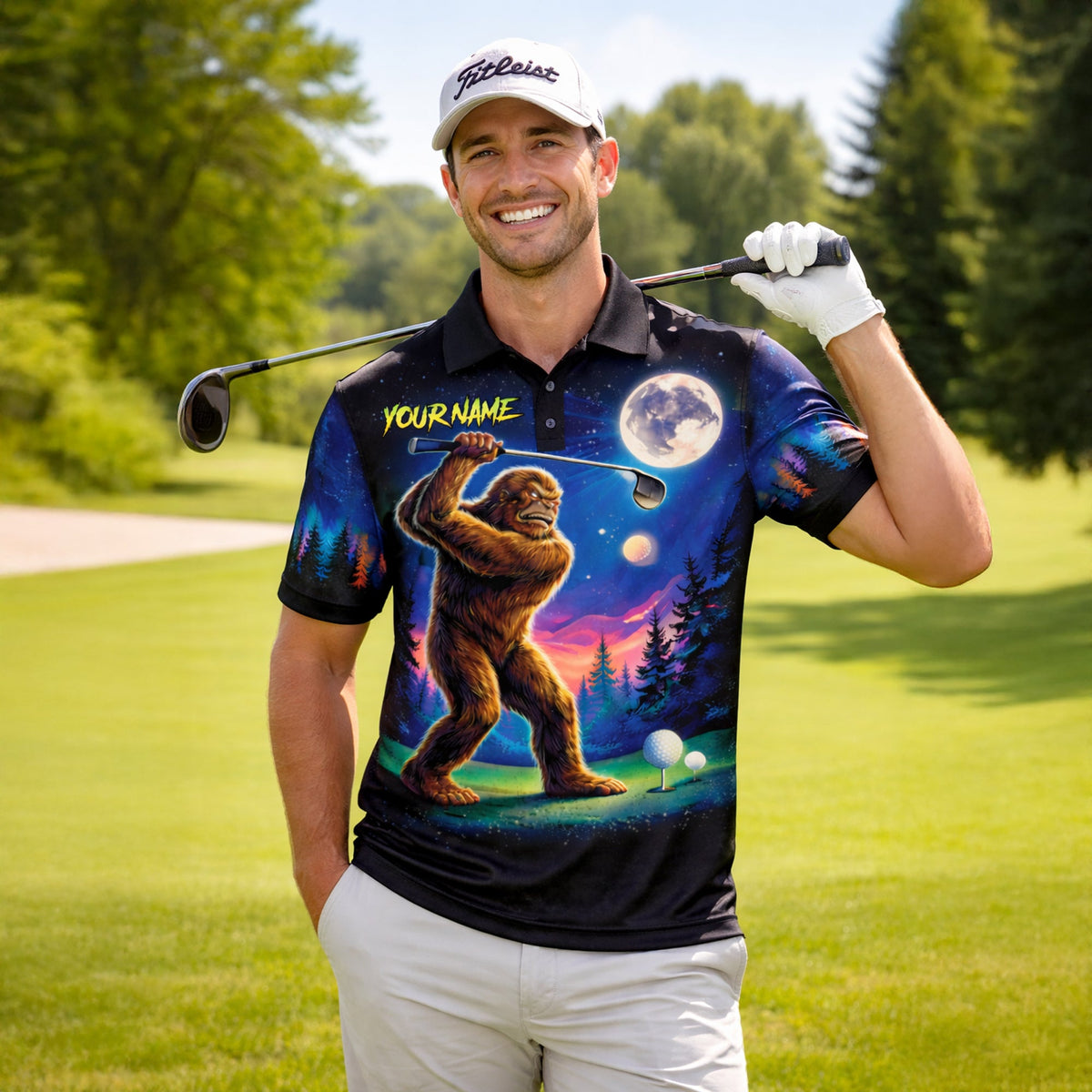 Funny Bigfoot Golf Polo Shirt Personalized Name Sasquatch Golfer Night Scene Graphic Shirt GIA26040101_5.jpg