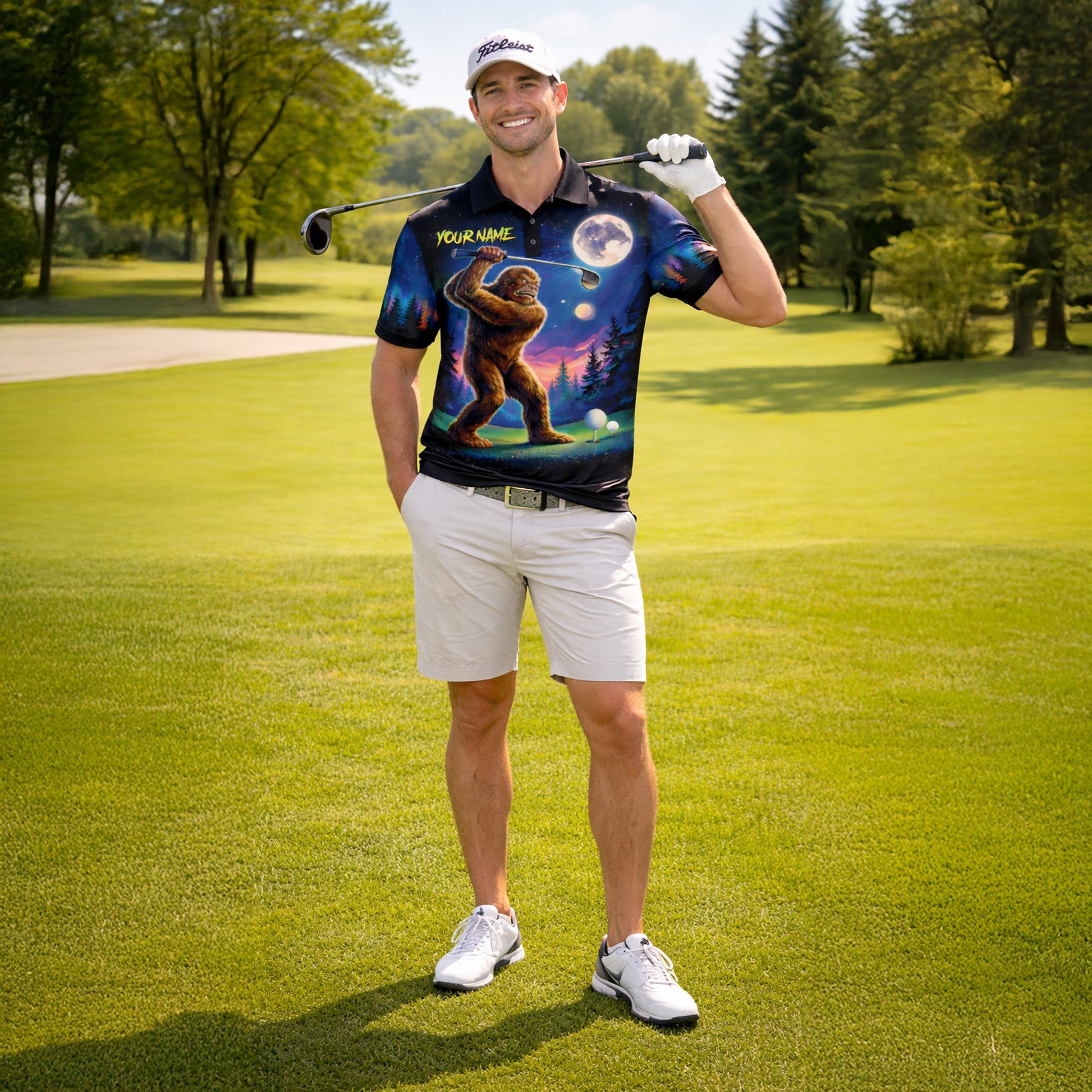 Funny Bigfoot Golf Polo Shirt Personalized Name Sasquatch Golfer Night Scene Graphic Shirt GIA26040101_6.jpg