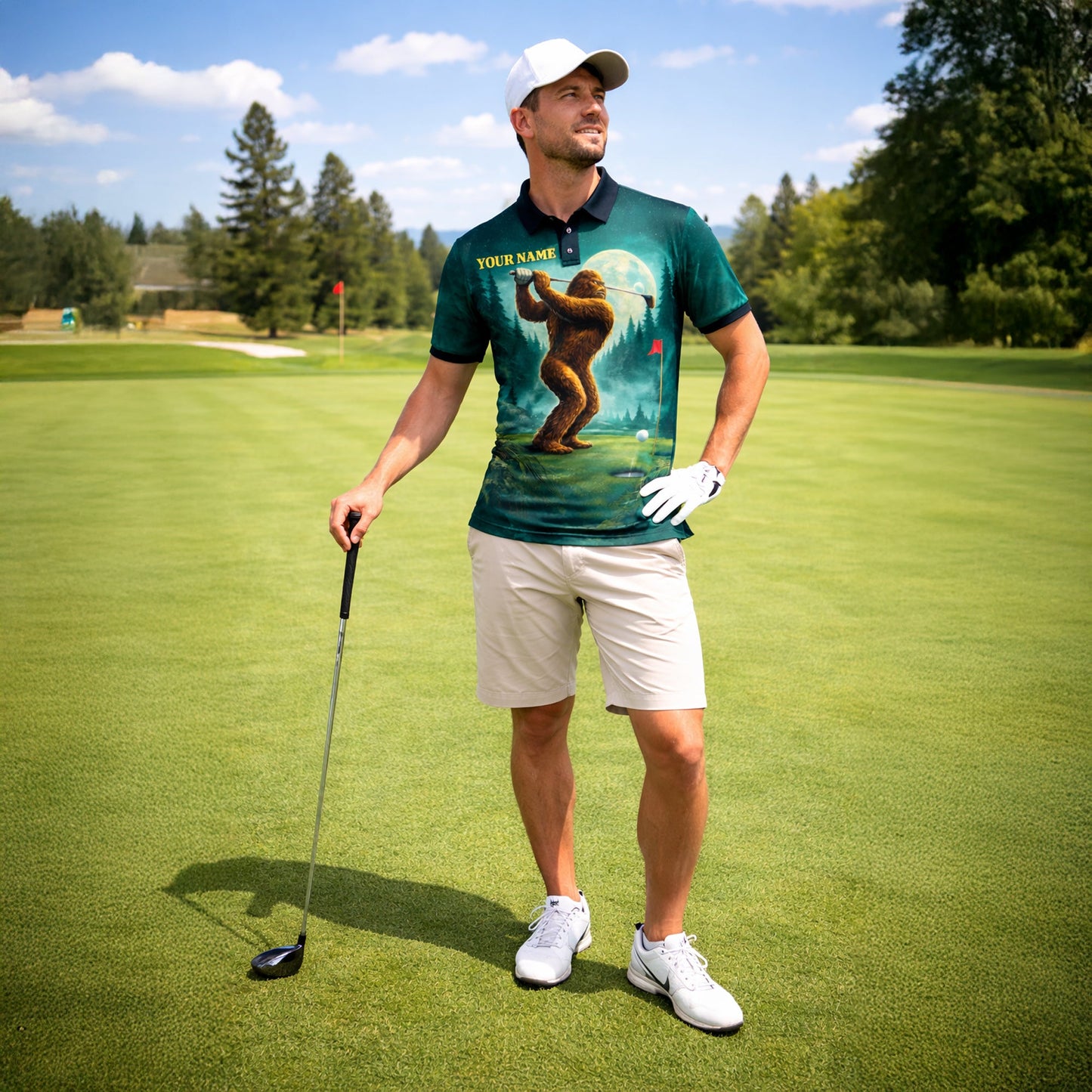 Bigfoot Golf Polo Shirt Custom Name Funny Golfer Sasquatch Moon Night Golf Shirt Gift GIA26040102_6.jpg