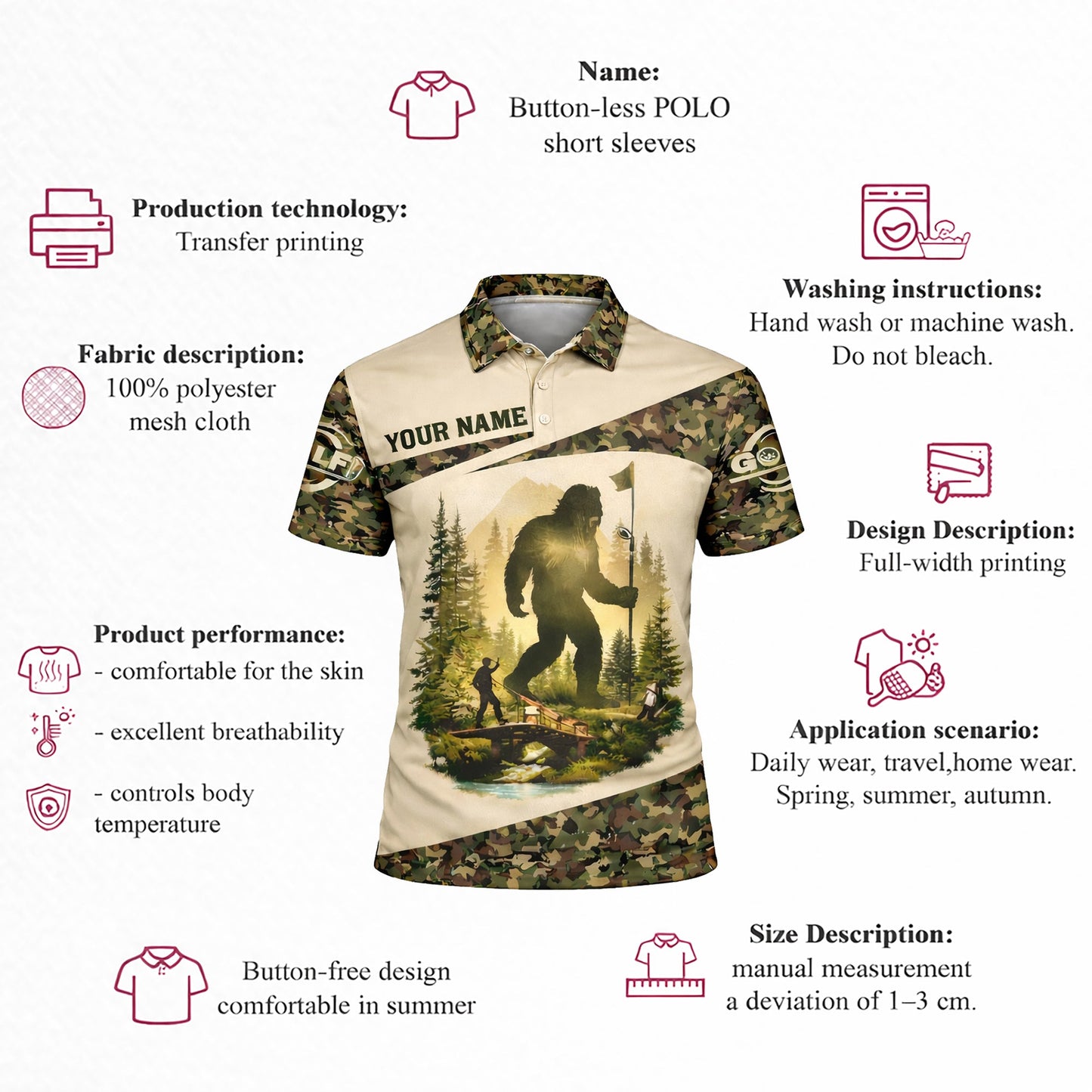 Bigfoot Golf Polo Shirt Funny Golfer Custom Name Camo Short Sleeve Performance Shirt GIA26040104_4.jpg
