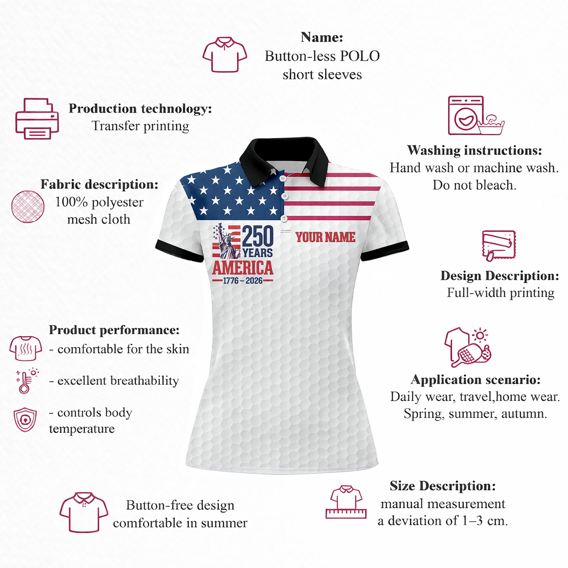 Women Patriotic 250 Years America Polo Shirt Custom Name USA Flag Golf Shirt Independence 1776-2026 GIA26040401_4.jpg