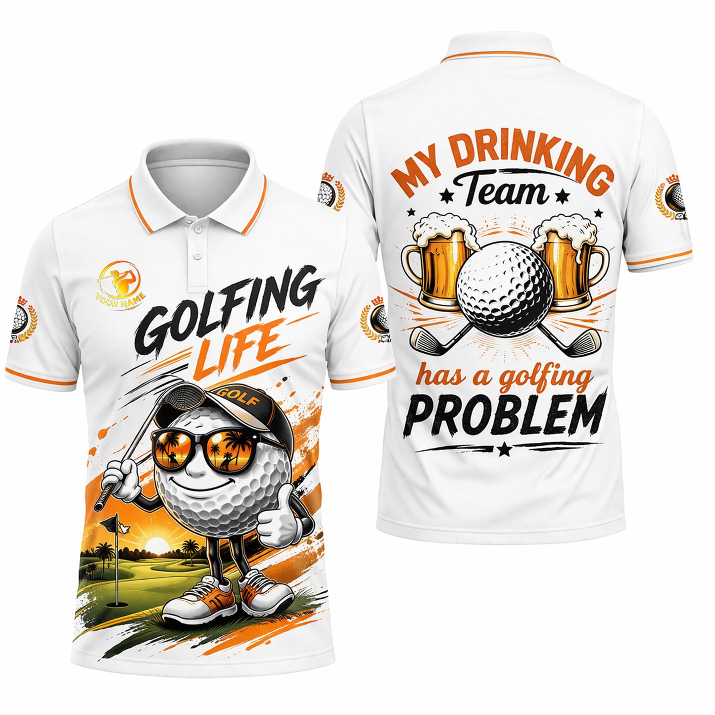 Custom Golf Beer Polo Shirt for Men, Funny Golf Ball Graphic Collared Golf Shirt, Personalized Name Casual Polo for Golf Lovers GIA26040605_1.jpg
