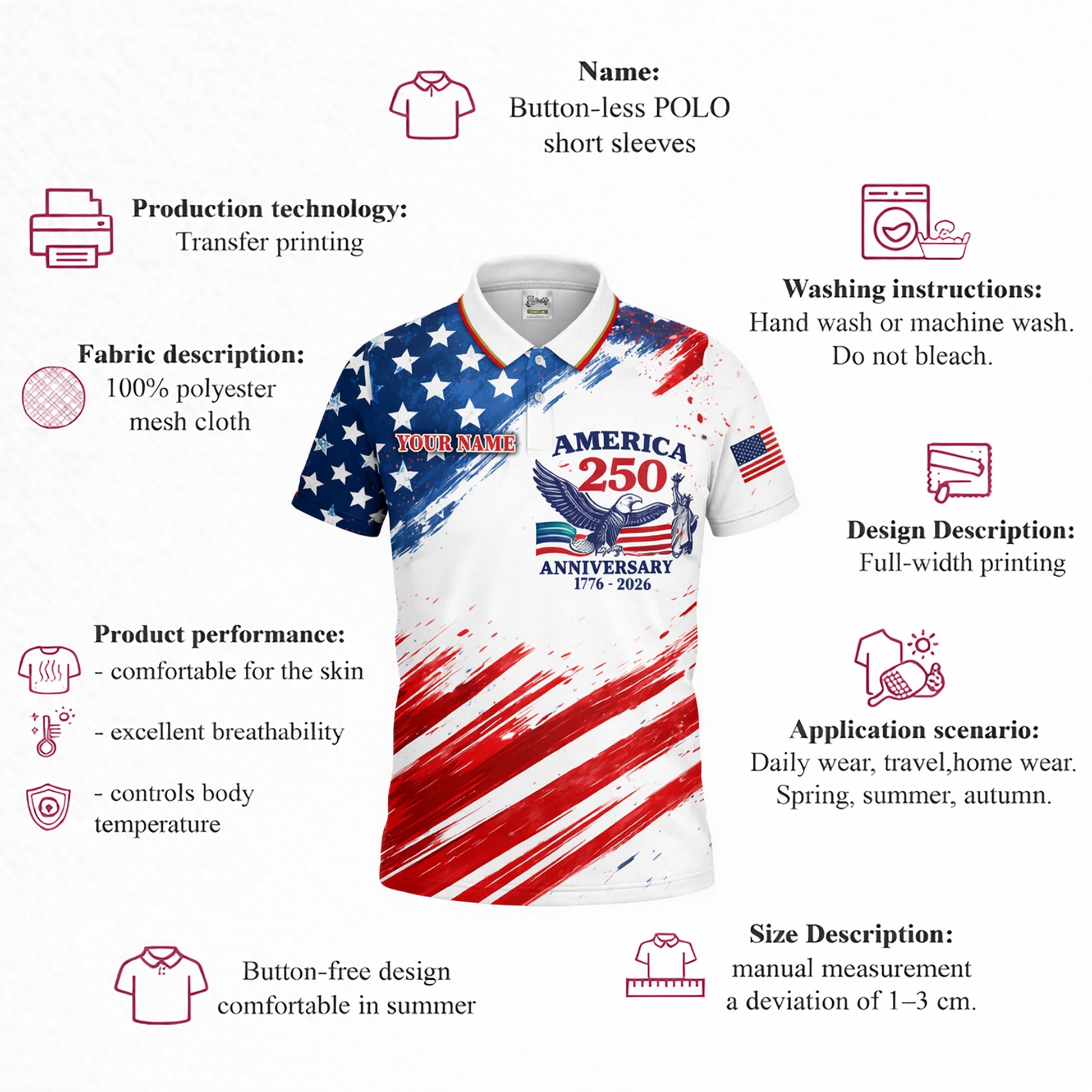 America 250th Anniversary Polo Shirt Custom Name Patriotic Eagle 1776-2026 Golf Shirt GIA26040701_4.jpg