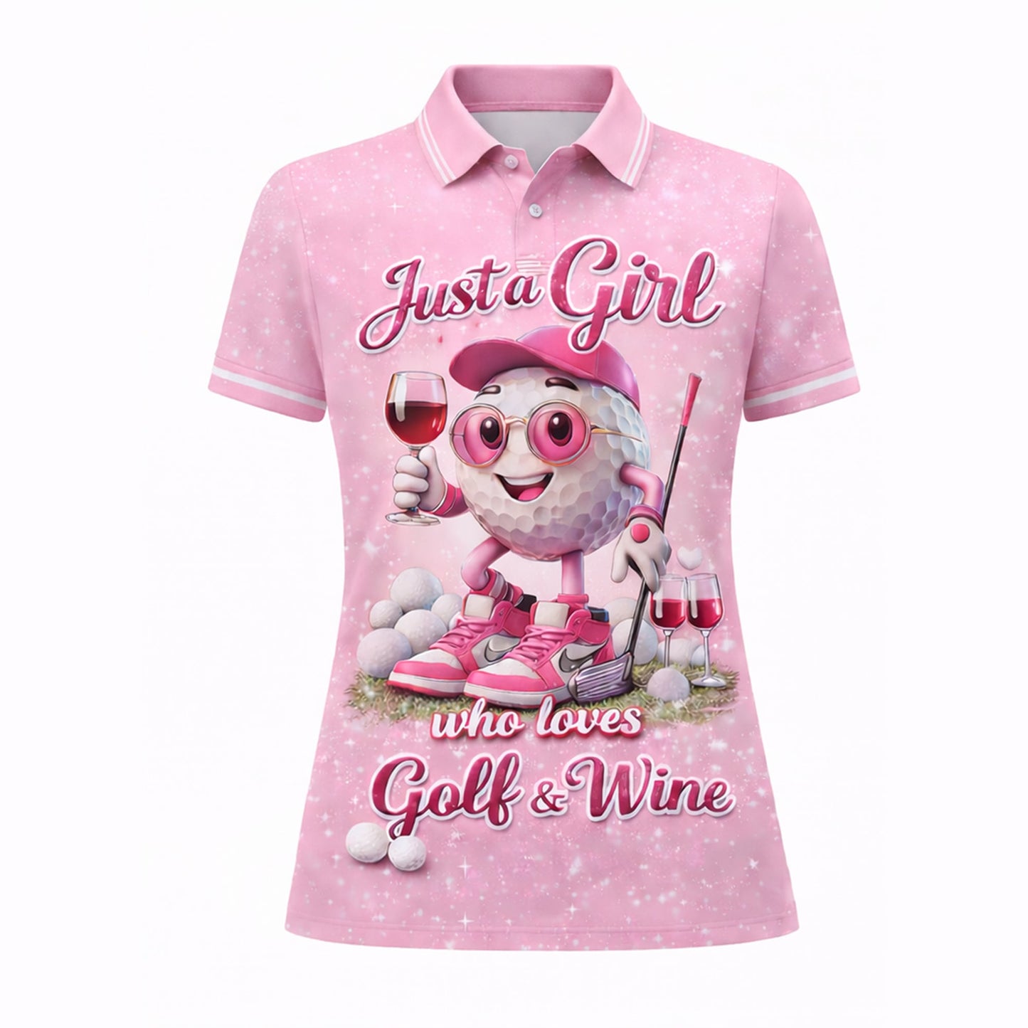 Women Golf Polo Shirt Funny Golf & Wine Lover Custom Name Pink Cute Golf Ball Design GIA26040704_2.jpg
