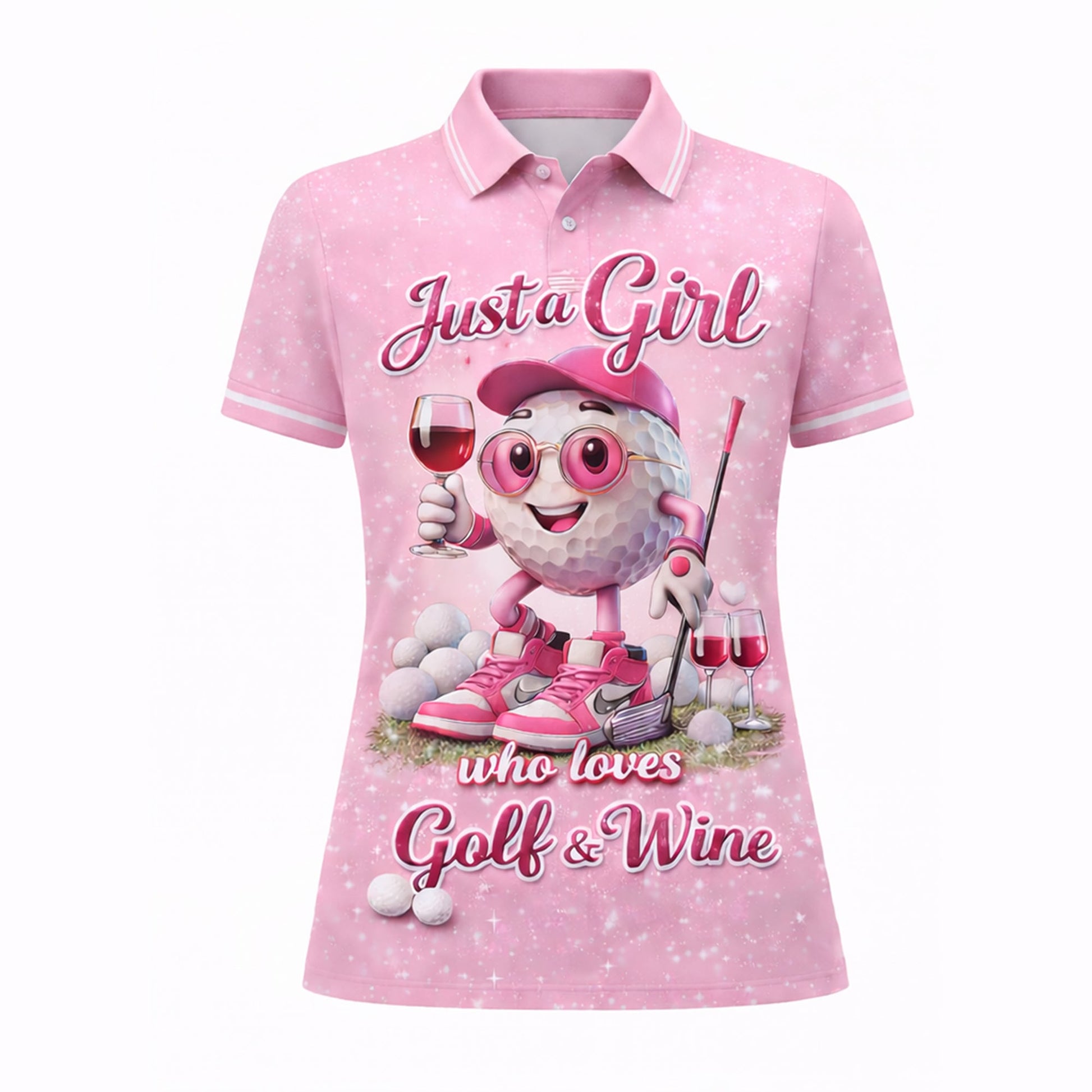Women Golf Polo Shirt Funny Golf & Wine Lover Custom Name Pink Cute Golf Ball Design GIA26040704_2.jpg