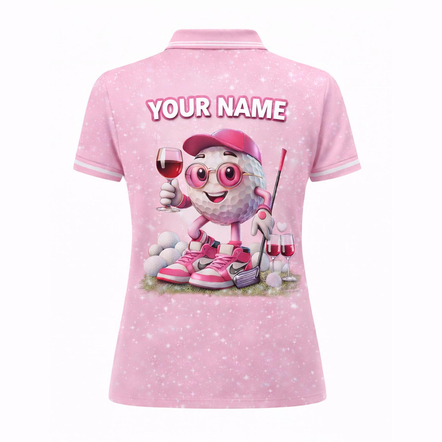 Women Golf Polo Shirt Funny Golf & Wine Lover Custom Name Pink Cute Golf Ball Design GIA26040704_3.jpg