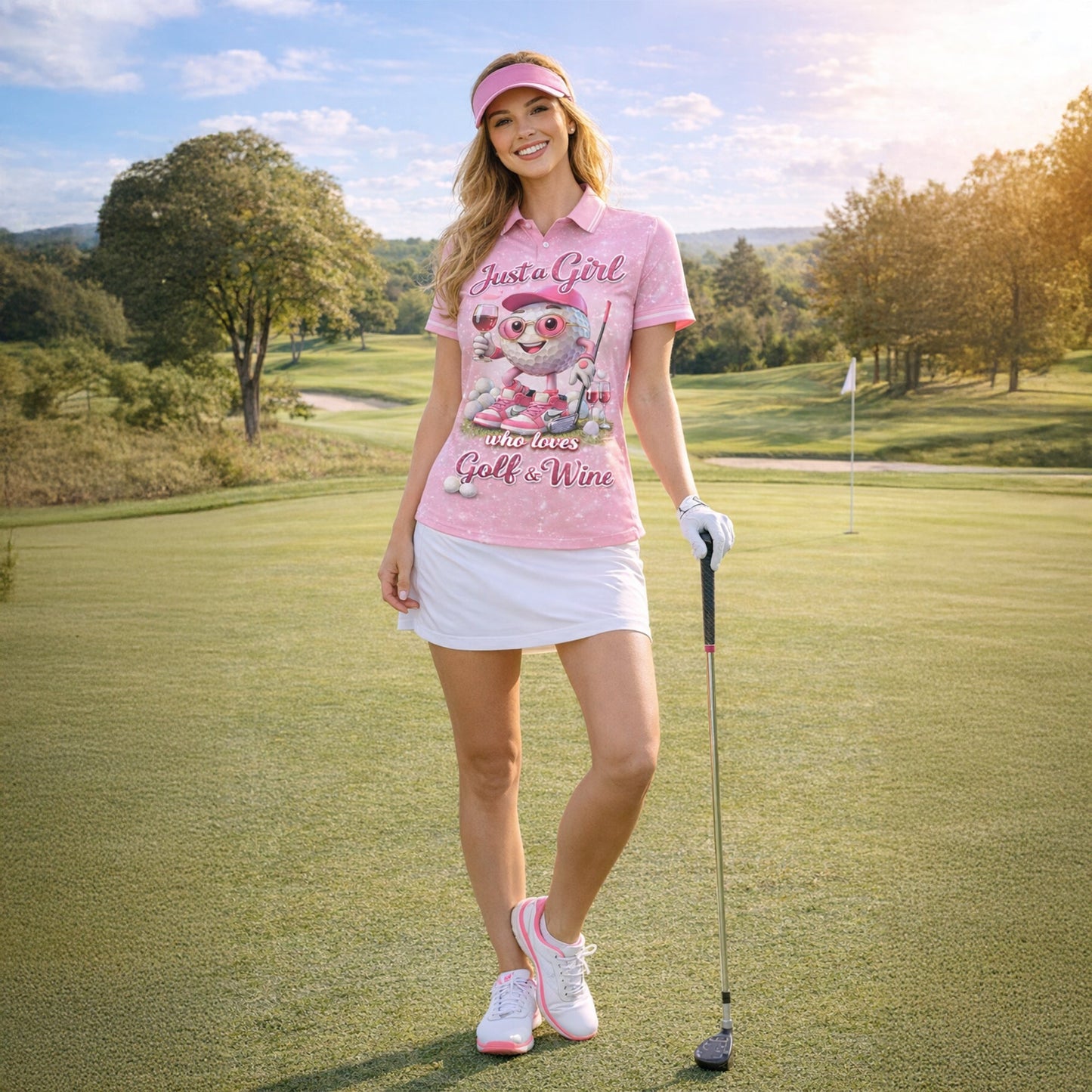Women Golf Polo Shirt Funny Golf & Wine Lover Custom Name Pink Cute Golf Ball Design GIA26040704_6.jpg