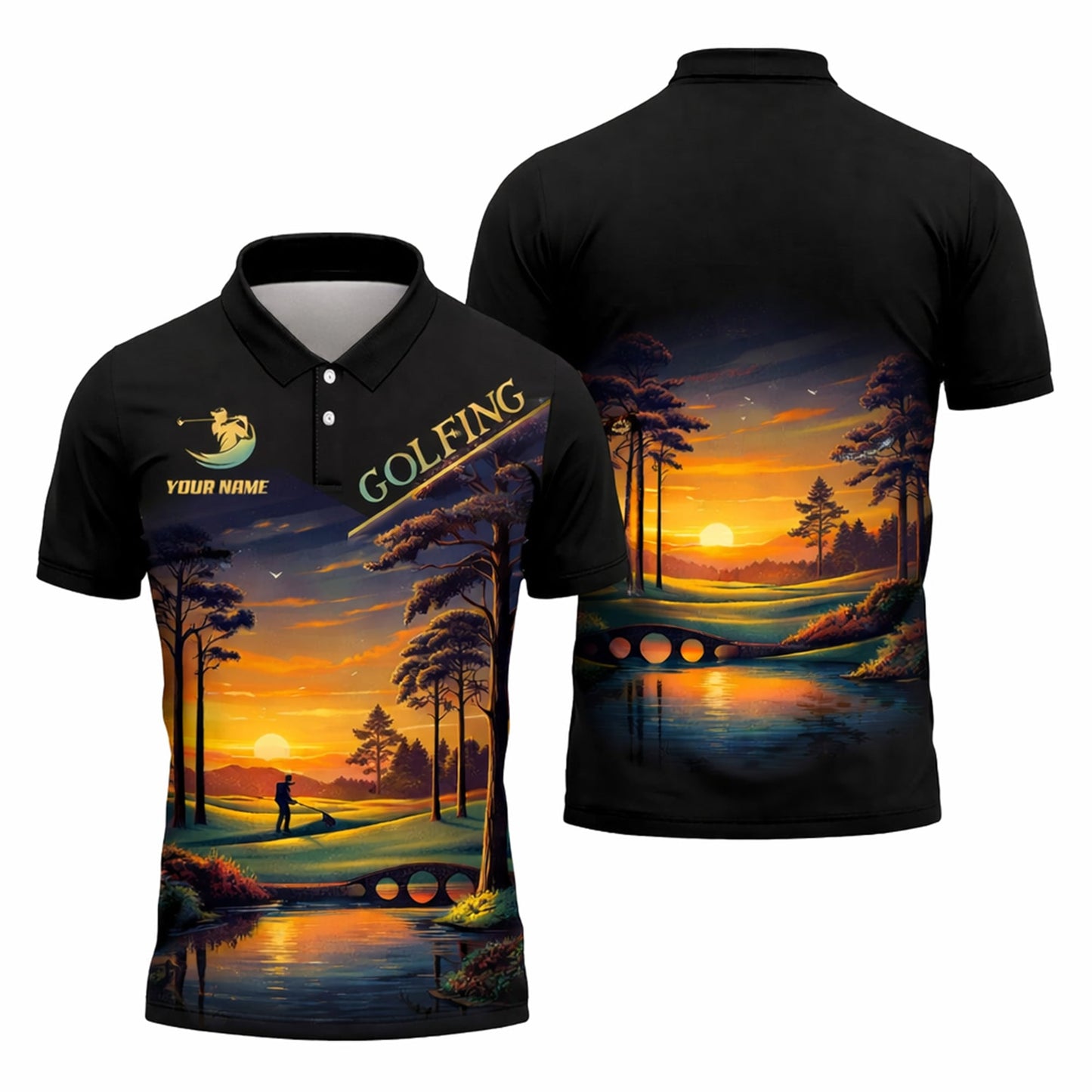 Personalized Golf Polo Shirt Sunset Landscape Design Custom Name Breathable Athletic Golf Shirt GIA26040705_1.jpg