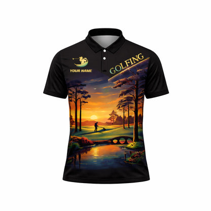 Personalized Golf Polo Shirt Sunset Landscape Design Custom Name Breathable Athletic Golf Shirt GIA26040705_2.jpg