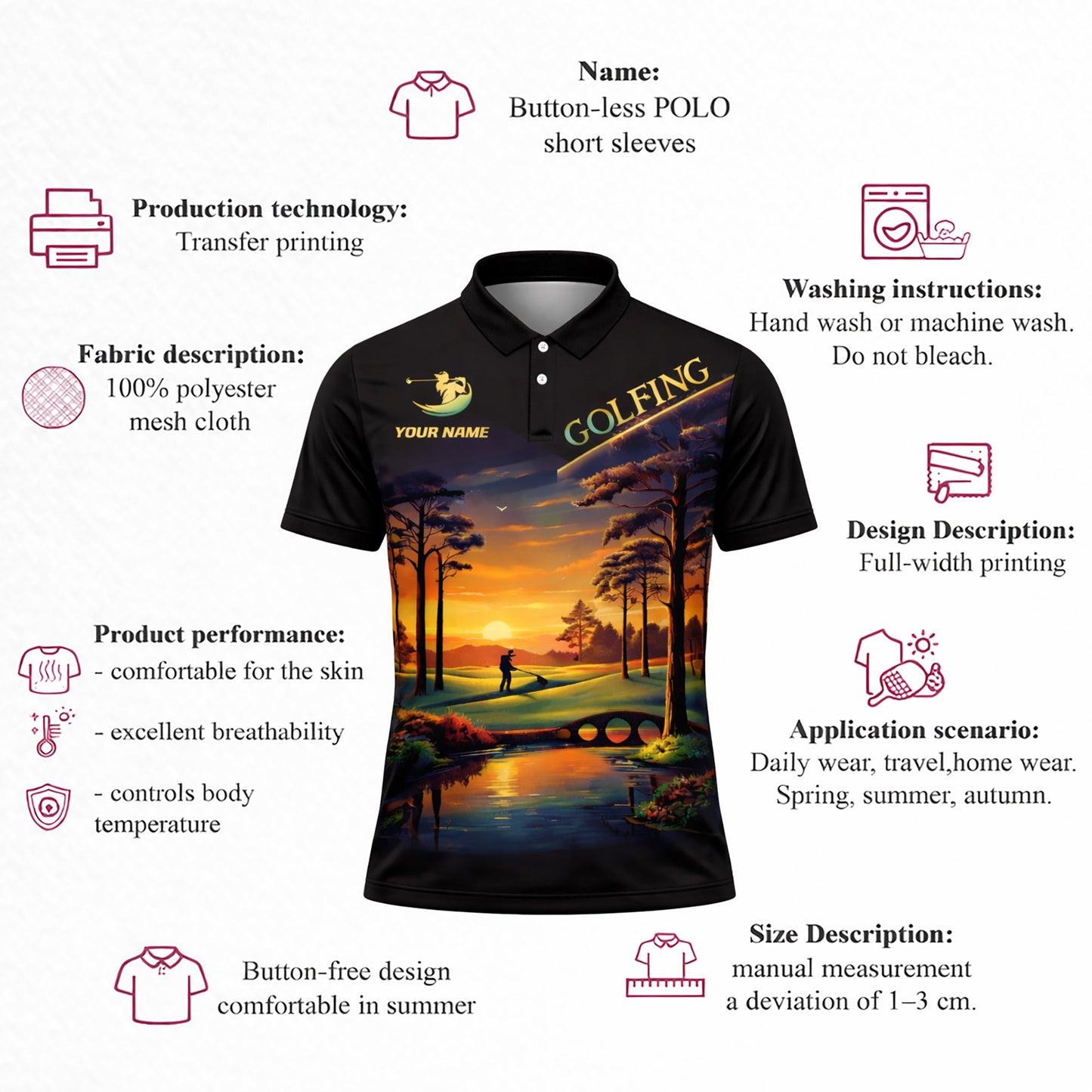 Personalized Golf Polo Shirt Sunset Landscape Design Custom Name Breathable Athletic Golf Shirt GIA26040705_4.jpg
