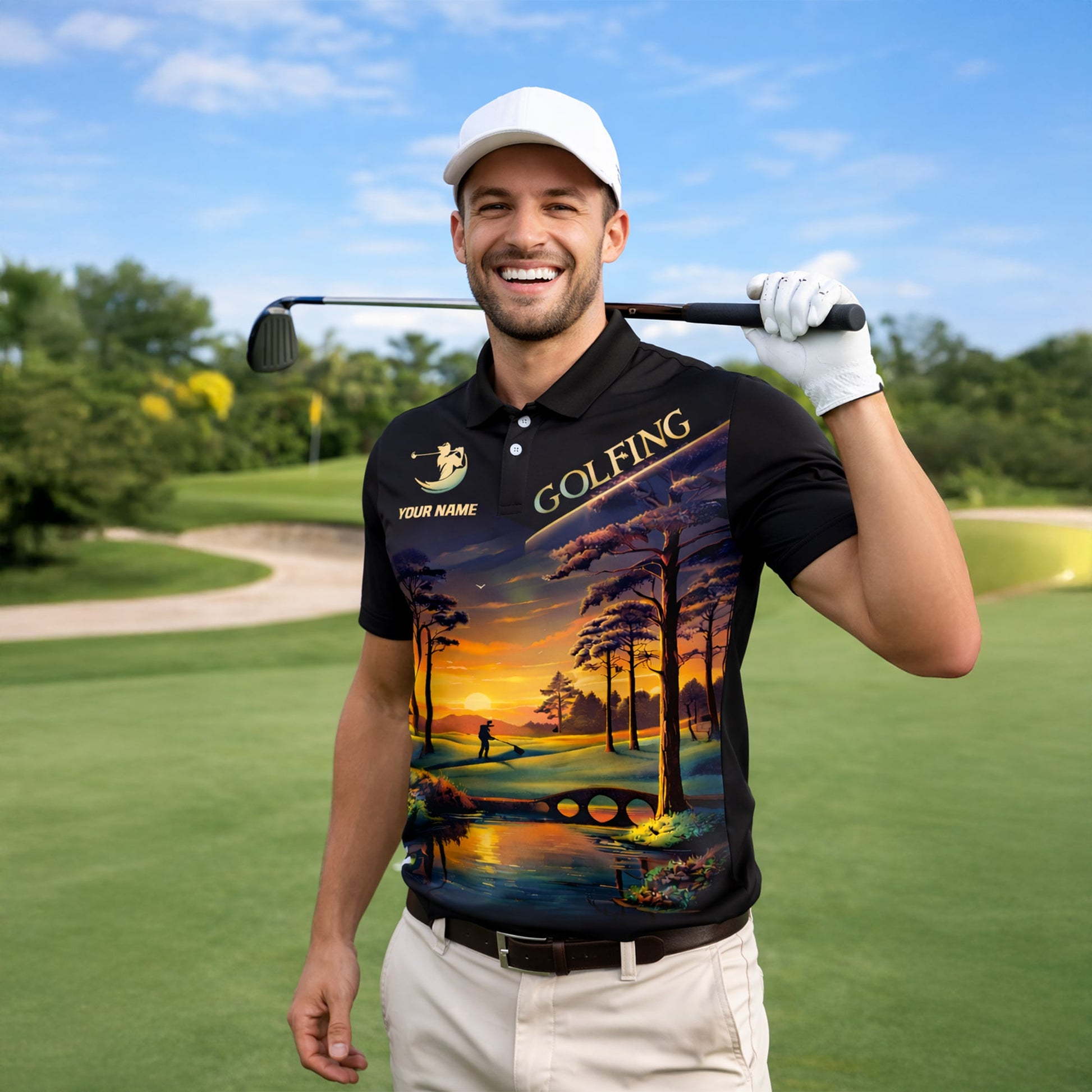Personalized Golf Polo Shirt Sunset Landscape Design Custom Name Breathable Athletic Golf Shirt GIA26040705_5.jpg
