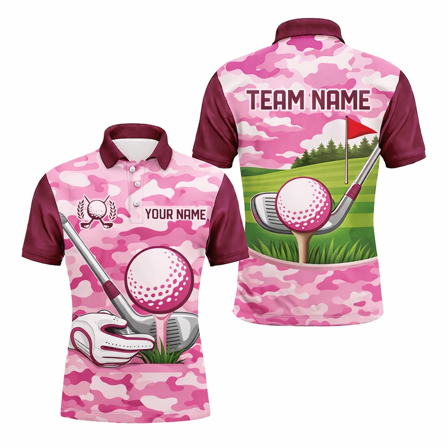 Men's Custom Name Team Golf Polo Shirt Pink Camo GIA26041305_1.jpg