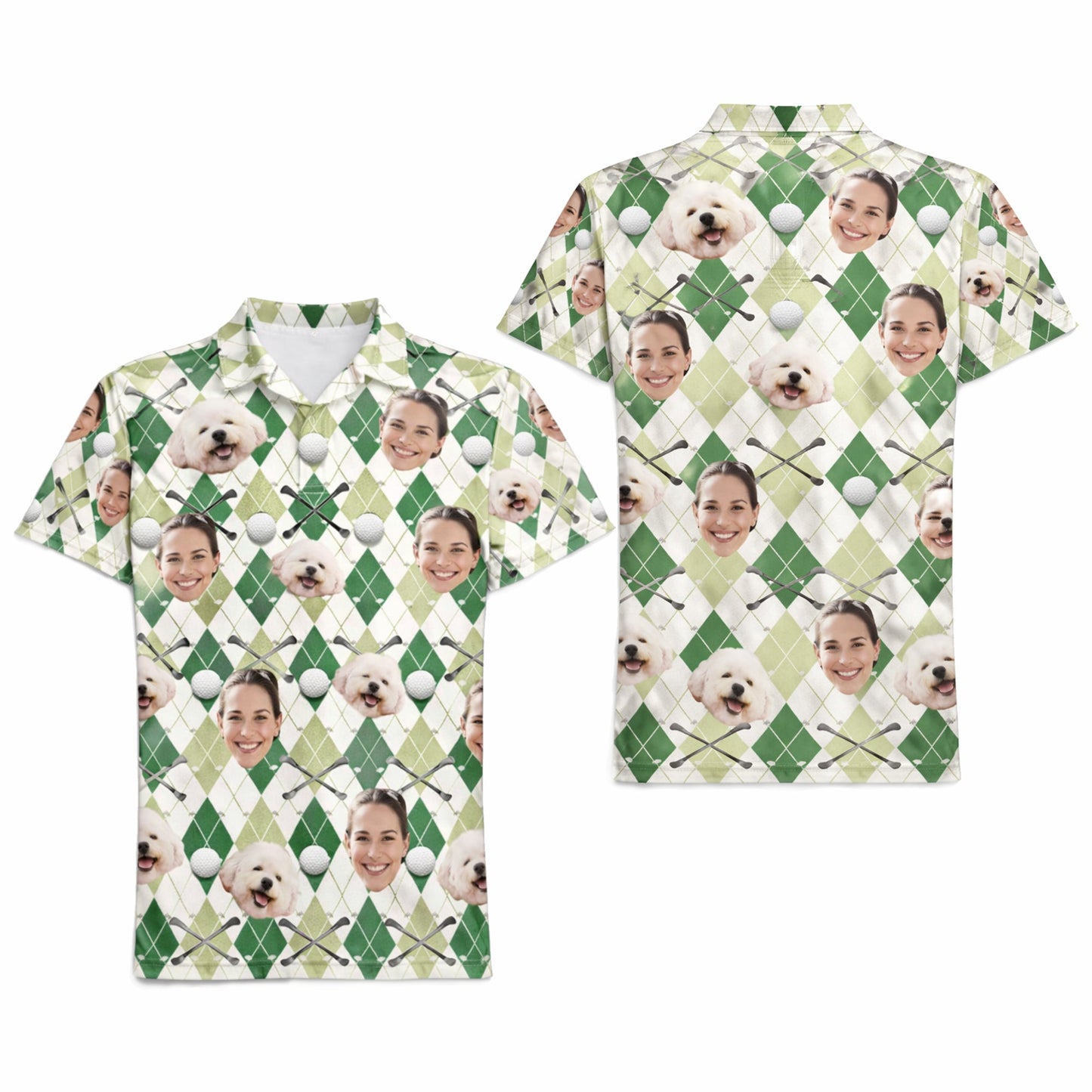 Custom Face and Pet Photo Golf Polo Shirt Green Argyle GIA26041504_1.jpg