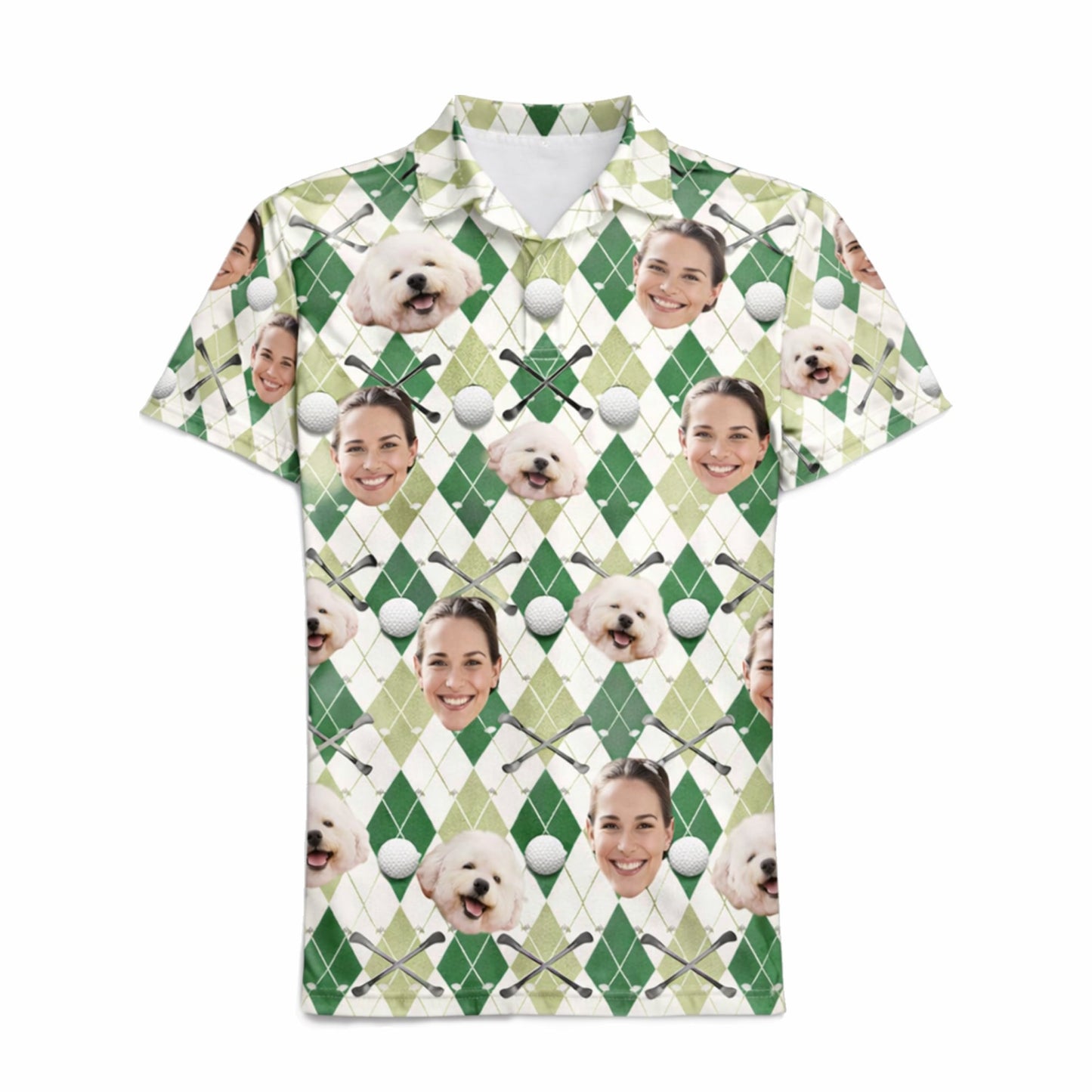 Custom Face and Pet Photo Golf Polo Shirt Green Argyle GIA26041504_2.jpg