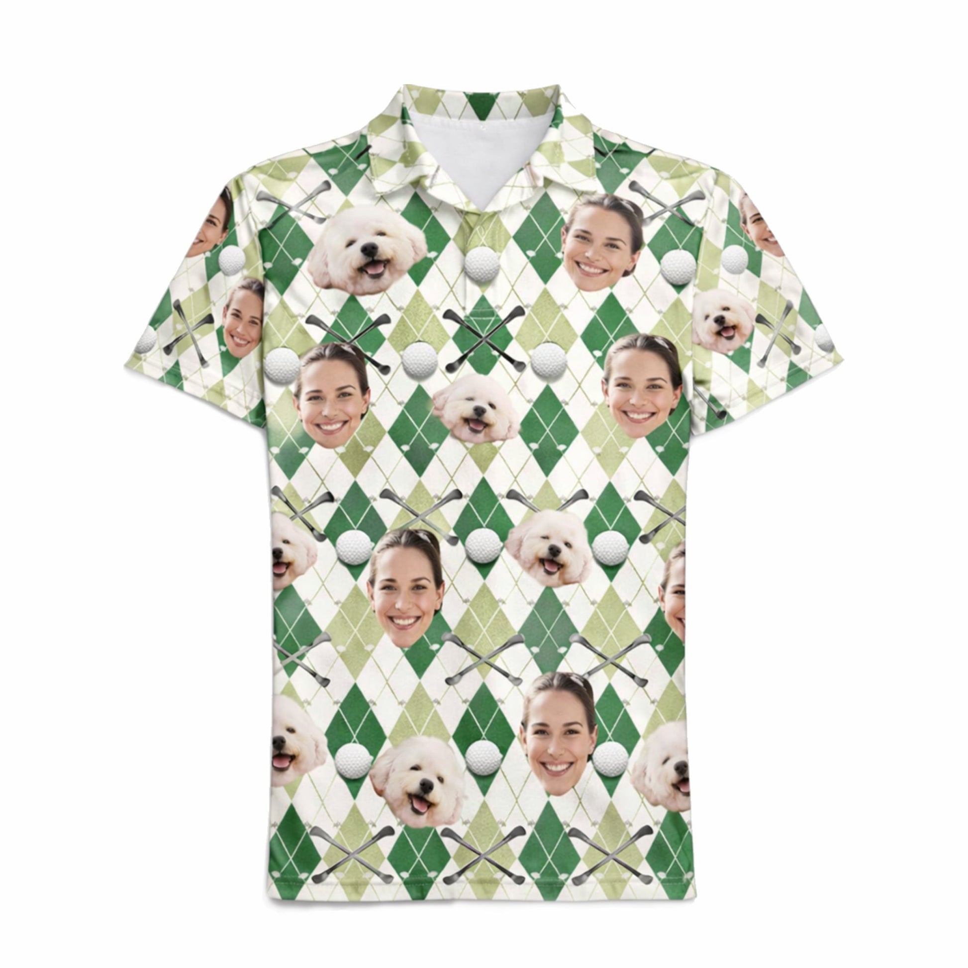Custom Face and Pet Photo Golf Polo Shirt Green Argyle GIA26041504_2.jpg