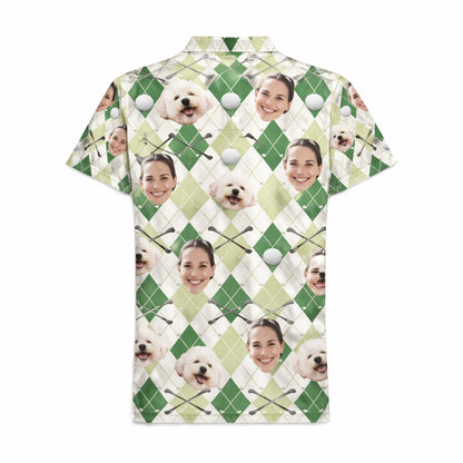 Custom Face and Pet Photo Golf Polo Shirt Green Argyle GIA26041504_3.jpg