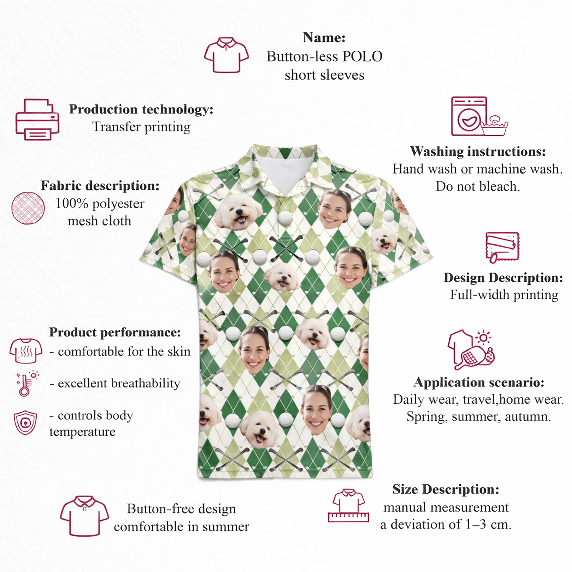 Custom Face and Pet Photo Golf Polo Shirt Green Argyle GIA26041504_4.jpg