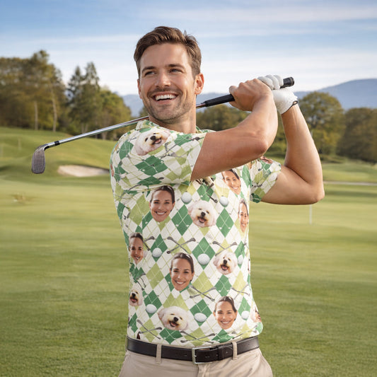 Custom Face and Pet Photo Golf Polo Shirt Green Argyle GIA26041504_5.jpg
