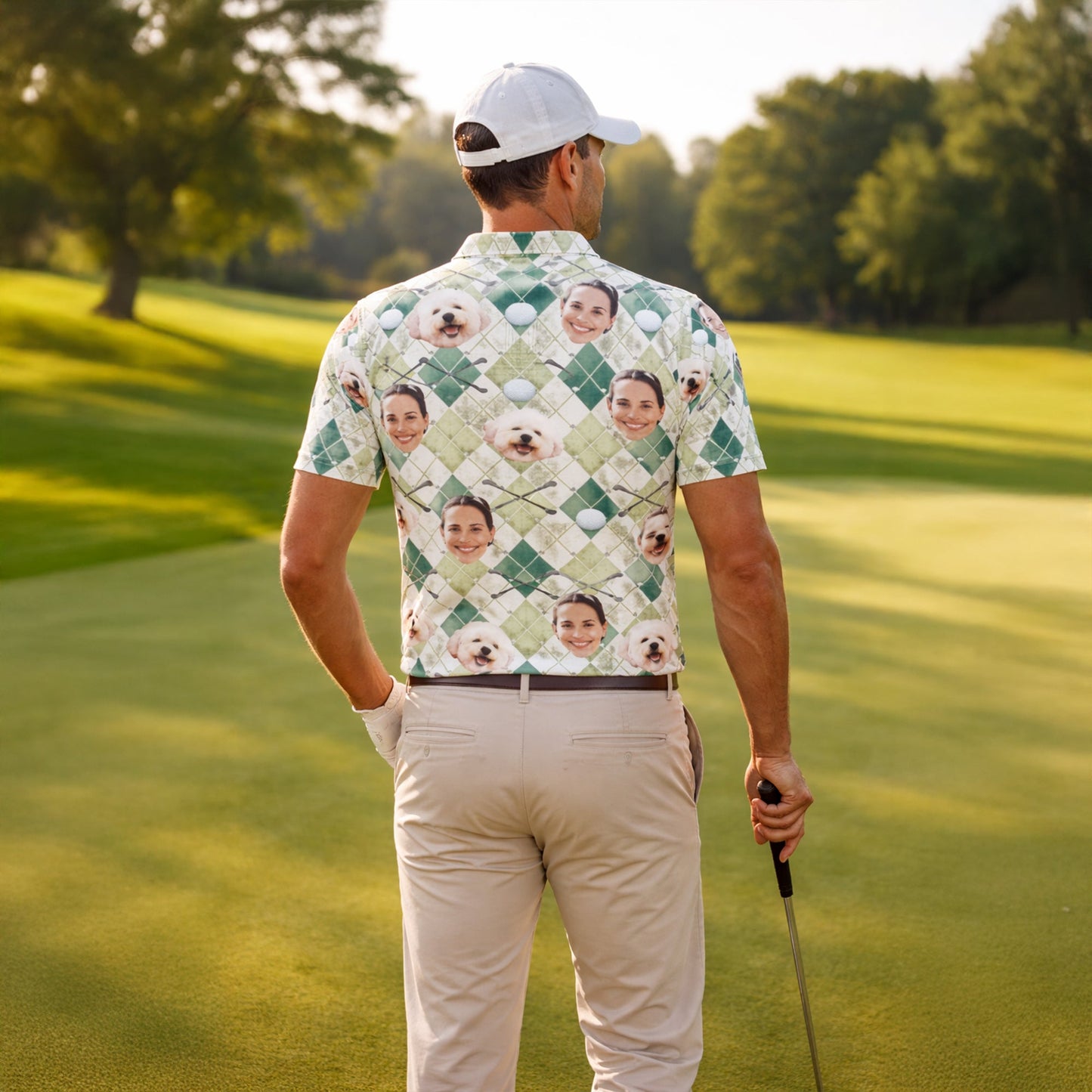 Custom Face and Pet Photo Golf Polo Shirt Green Argyle GIA26041504_7.jpg