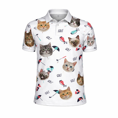 Cute Cat Faces Golf Pattern Mens Polo Shirt White GIA26041507_2.jpg