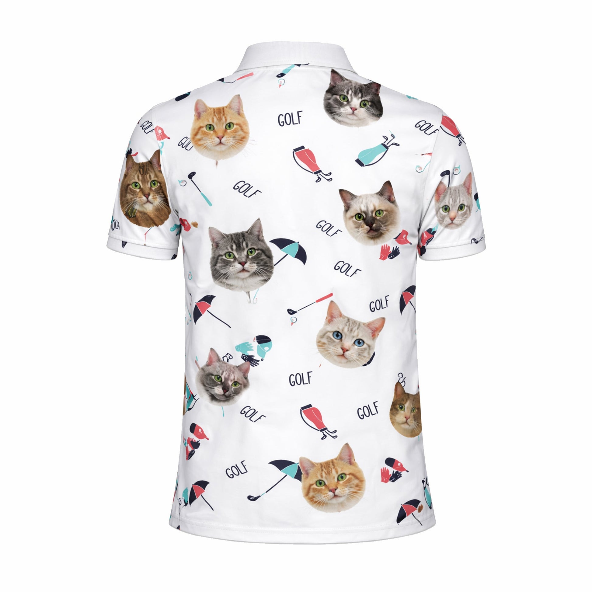 Cute Cat Faces Golf Pattern Mens Polo Shirt White GIA26041507_3.jpg