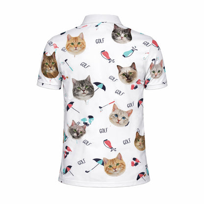 Cute Cat Faces Golf Pattern Mens Polo Shirt White GIA26041507_3.jpg