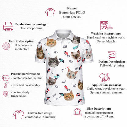 Cute Cat Faces Golf Pattern Mens Polo Shirt White GIA26041507_4.jpg