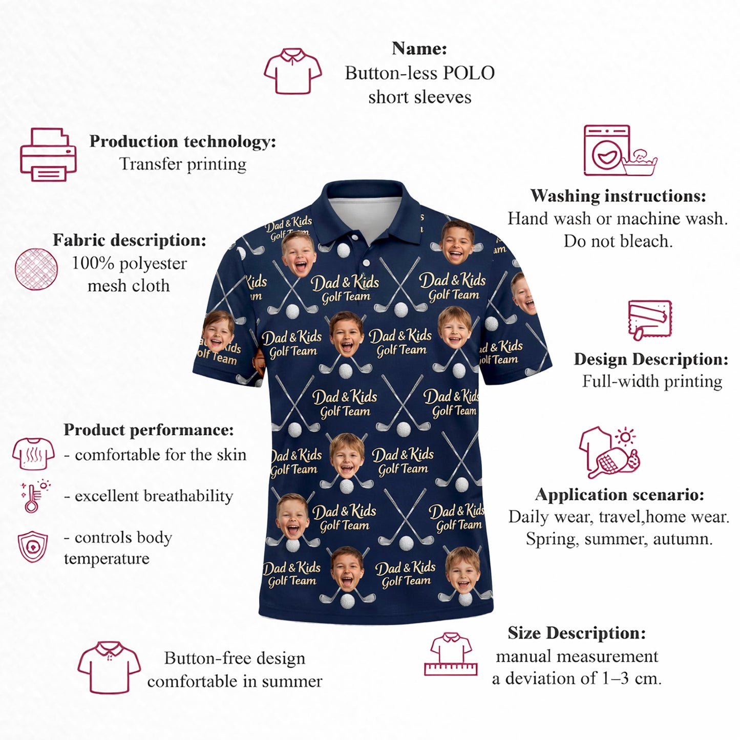 Dad and Kids Golf Team Custom Photo Face Polo Navy GIA26041603_4.jpg