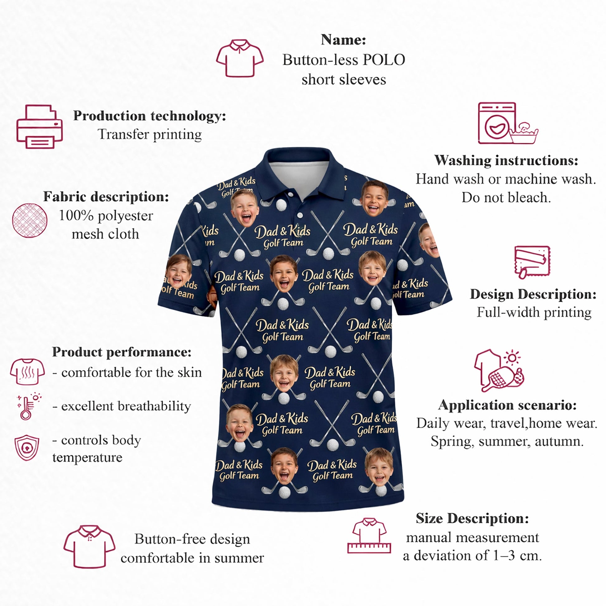 Dad and Kids Golf Team Custom Photo Face Polo Navy GIA26041603_4.jpg