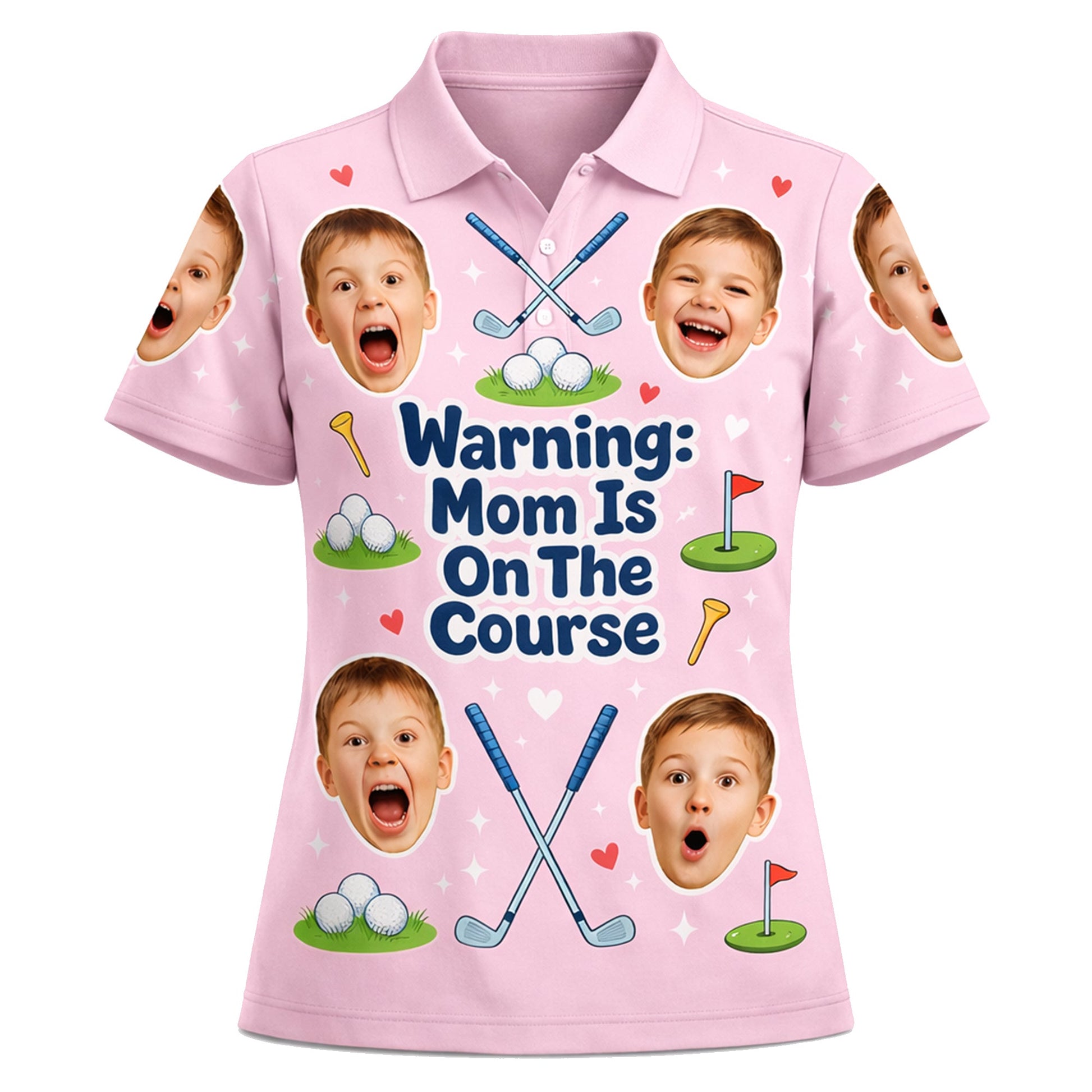 Custom Kids Photo Warning Mom On Course Golf Polo Pink GIA26041802_2.jpg