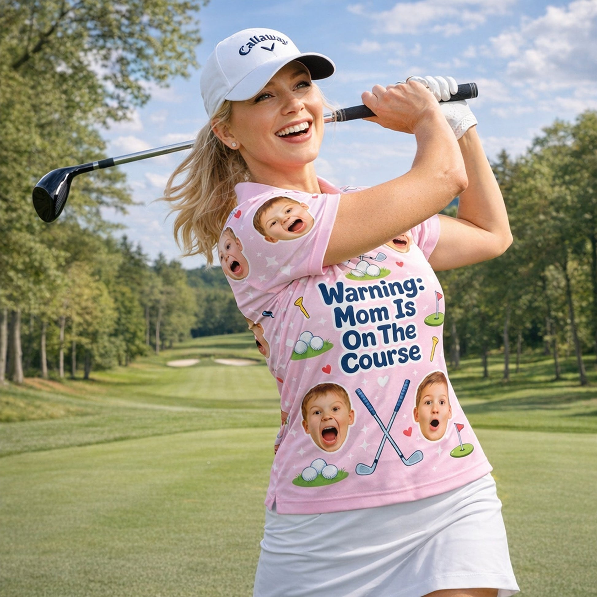 Custom Kids Photo Warning Mom On Course Golf Polo Pink GIA26041802_5.jpg