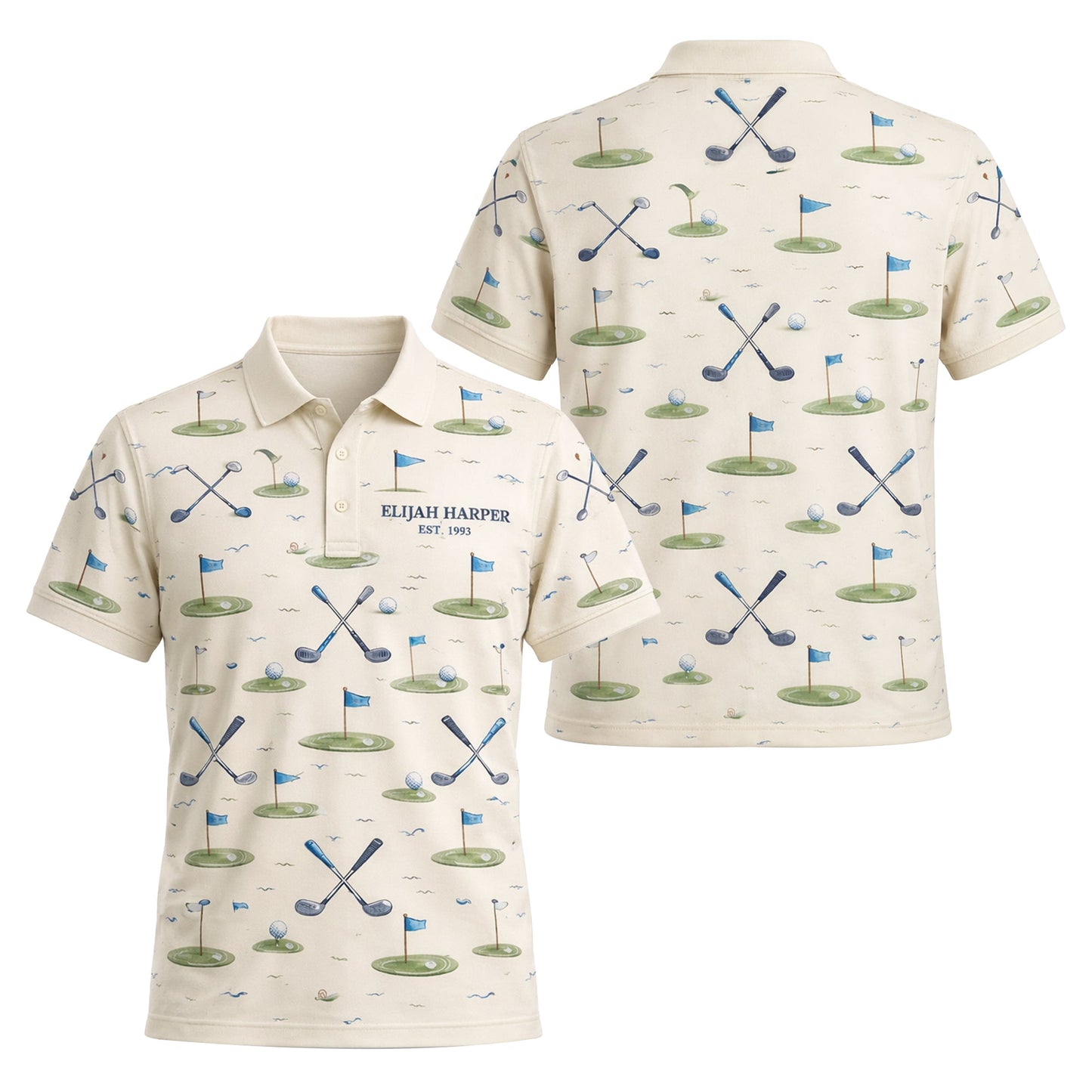 Custom Name Est Year Watercolor Golf Polo Cream Beige GIA26042002_1.jpg