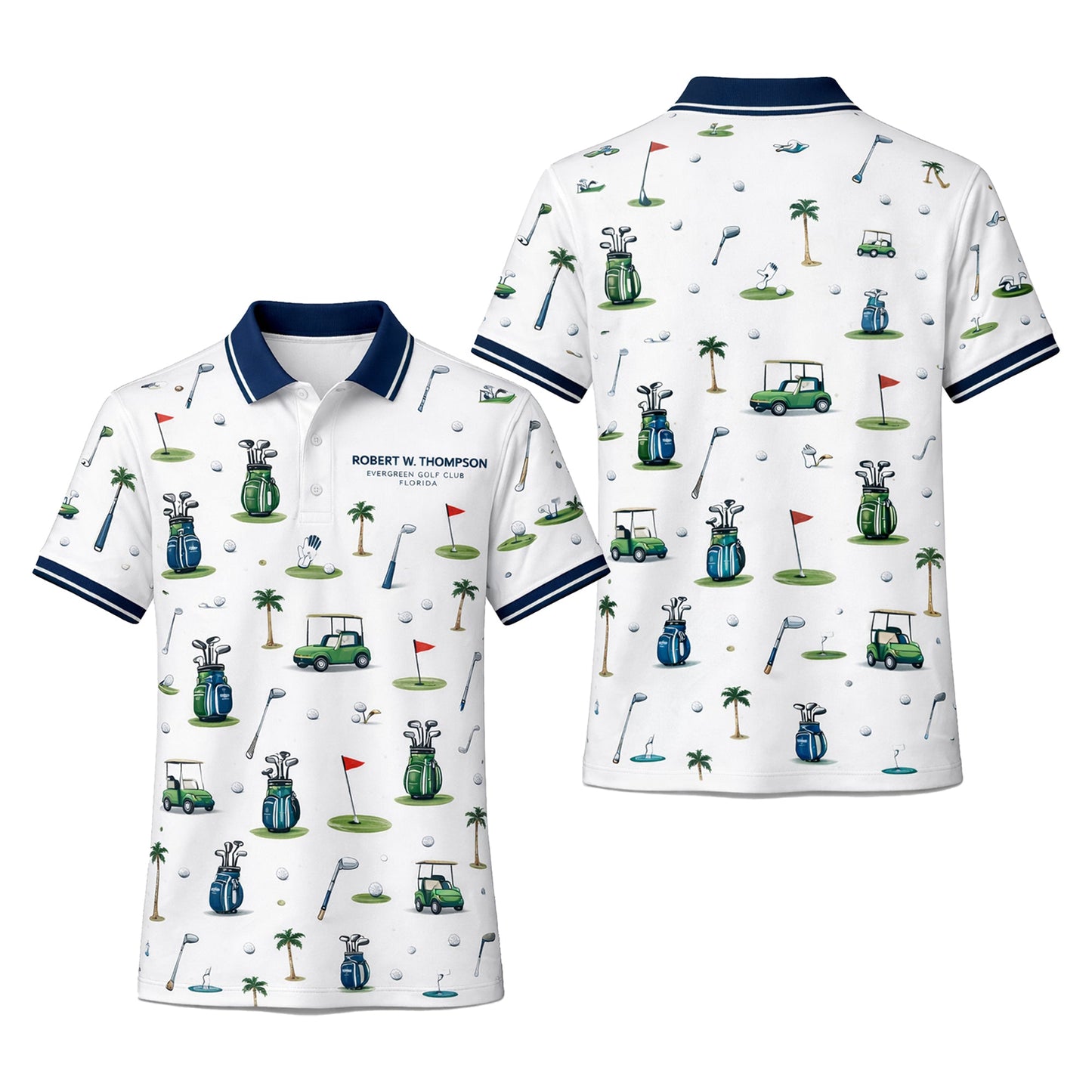 Custom Name Golf Club Pattern Mens Polo White Navy GIA26042005_1.jpg