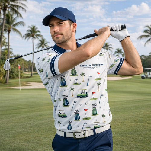 Custom Name Golf Club Pattern Mens Polo White Navy GIA26042005_5.jpg