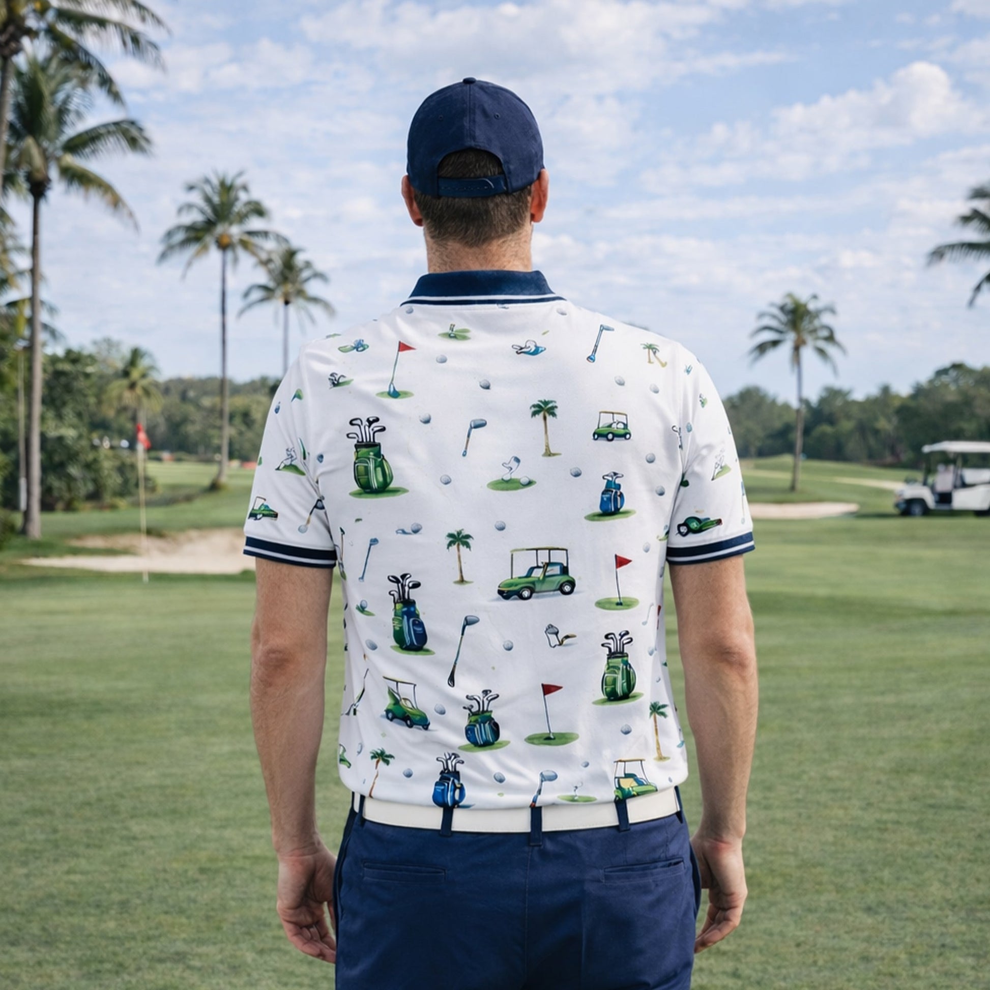 Custom Name Golf Club Pattern Mens Polo White Navy GIA26042005_7.jpg
